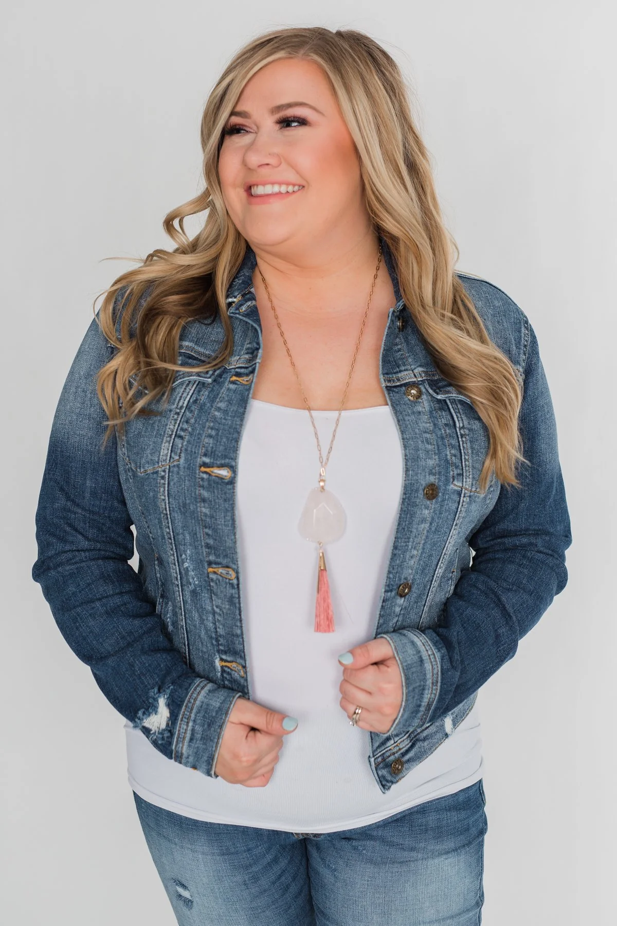 Sneak Peek Distressed Denim Jacket - Medium Wash - Image 4