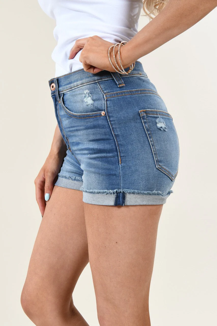Sneak Peek Hi-Rise Shorts - Medium Wash - Image 3