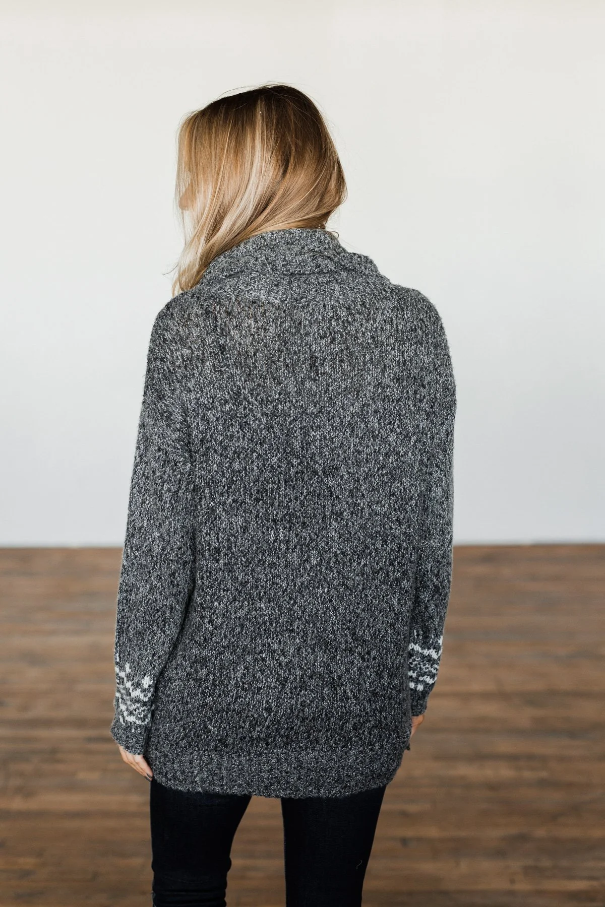 Snowflake Smiles Knit Turtle Neck Sweater- Charcoal - Image 11