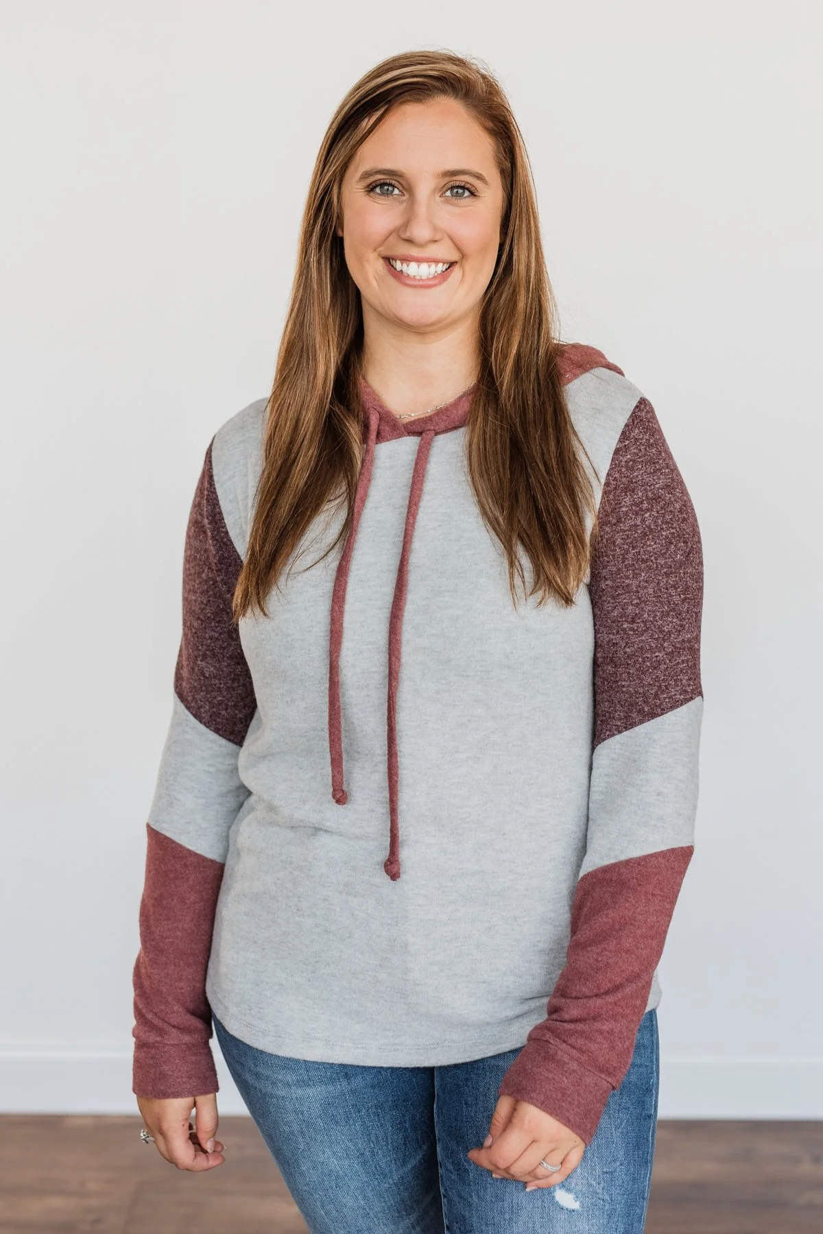Snuggle Up Close Color Block Hoodie- Grey & Brick - Image 6