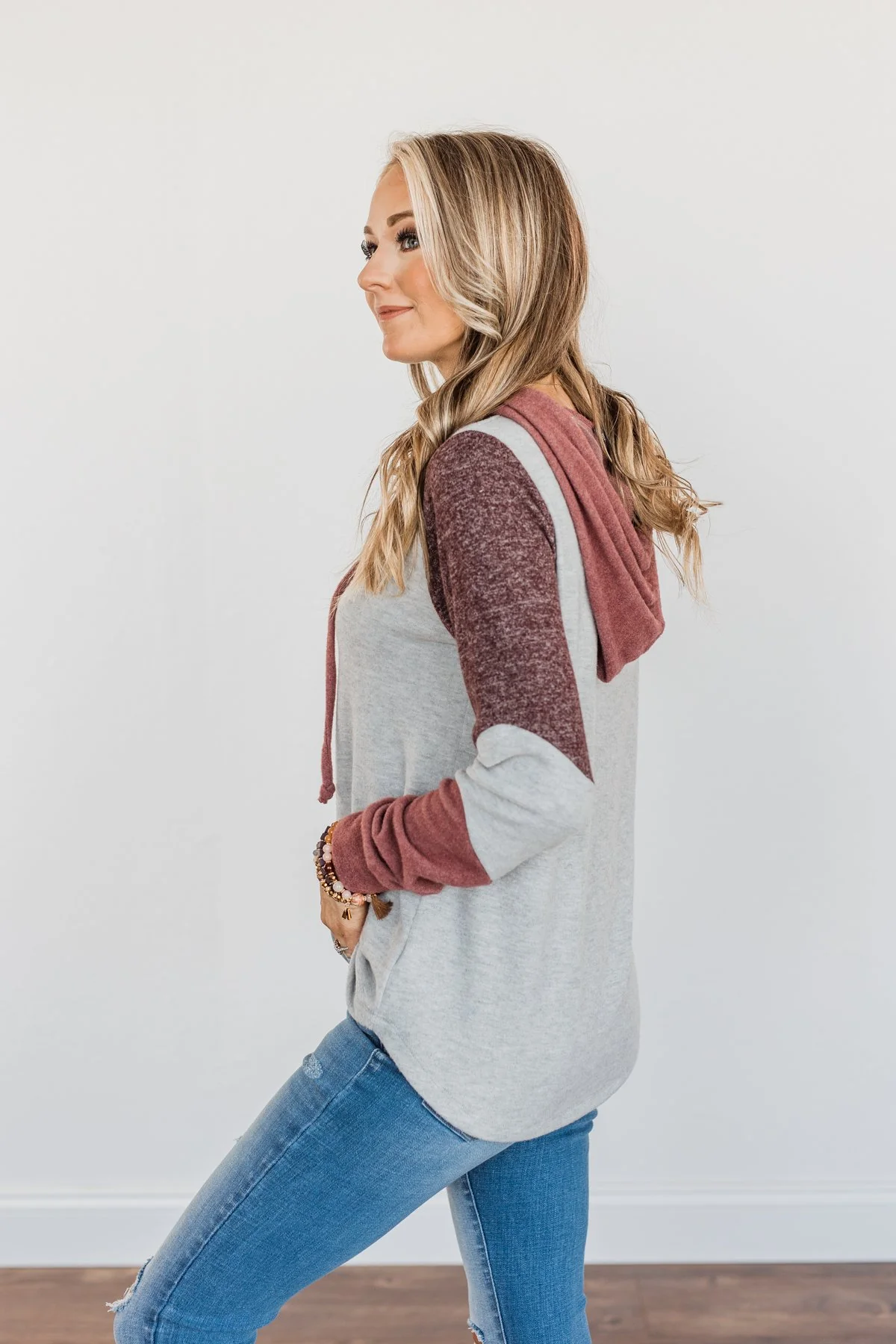 Snuggle Up Close Color Block Hoodie- Grey & Brick - Image 8