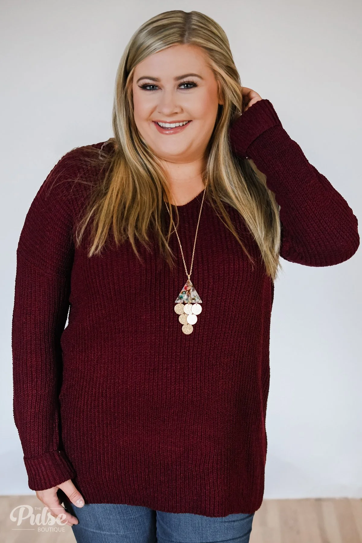 Snuggle Up Knitted Sweater- Burgundy - Image 6