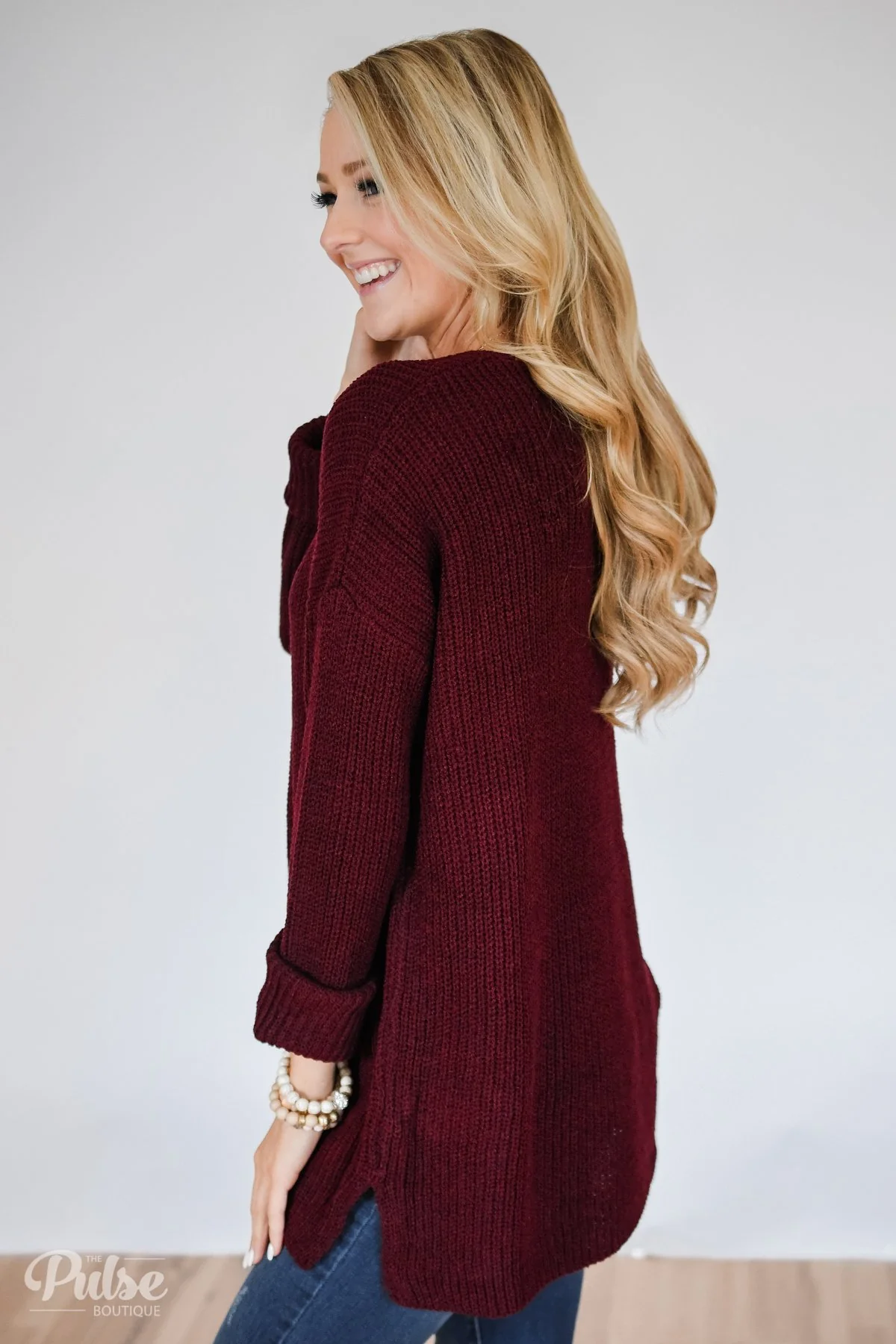 Snuggle Up Knitted Sweater- Burgundy - Image 7