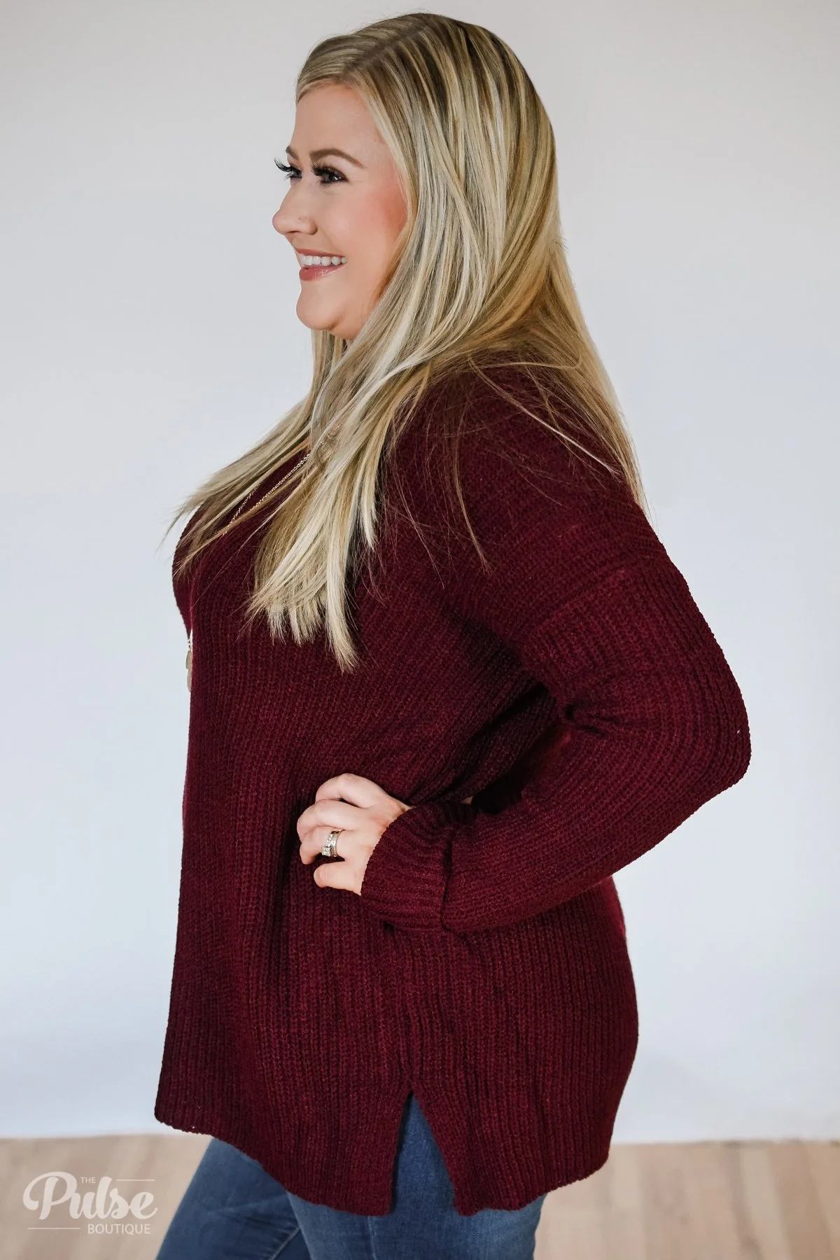 Snuggle Up Knitted Sweater- Burgundy - Image 8