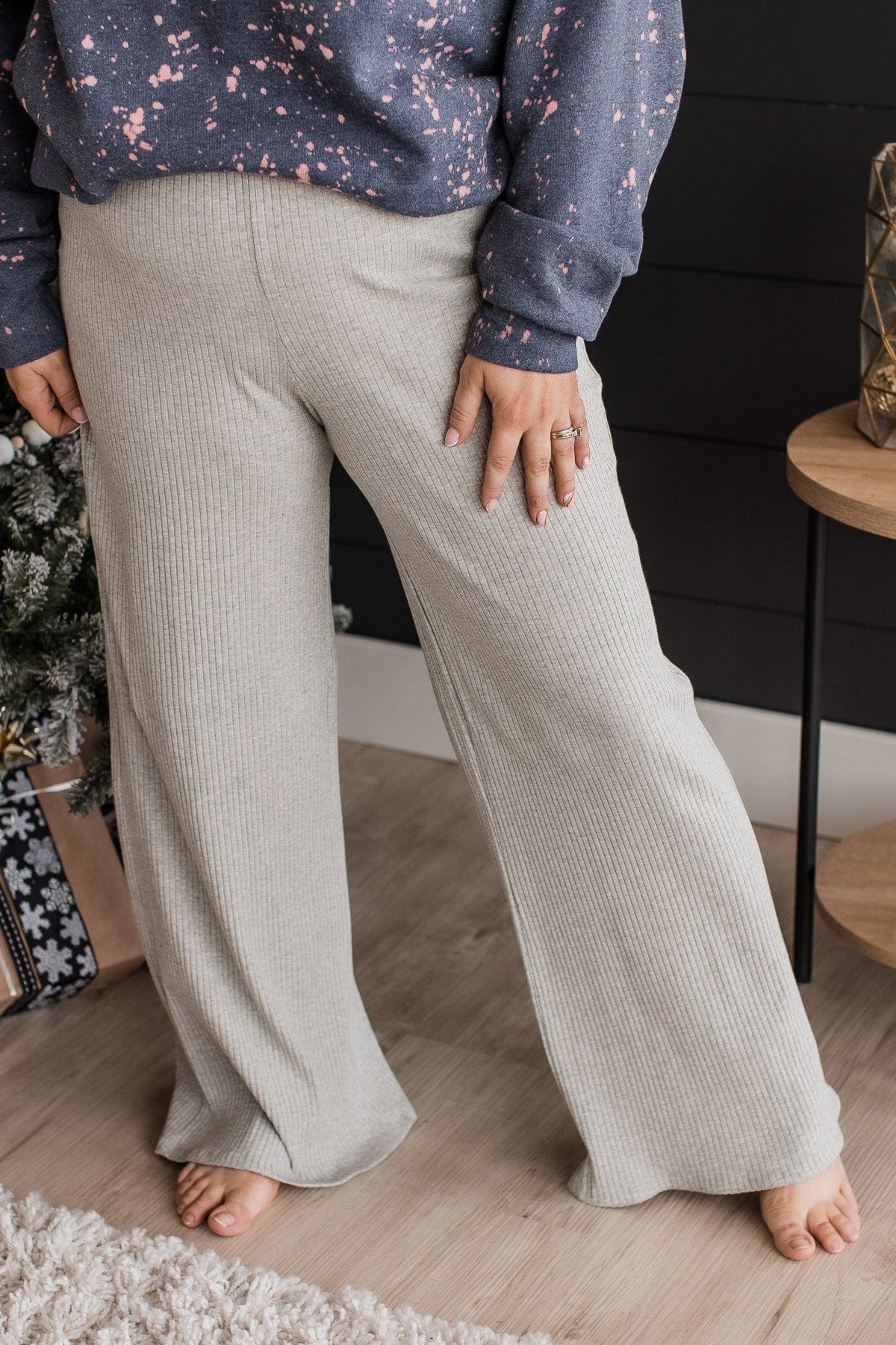 Snuggle Weather Knit Lounge Pants- Heather Grey - Image 2
