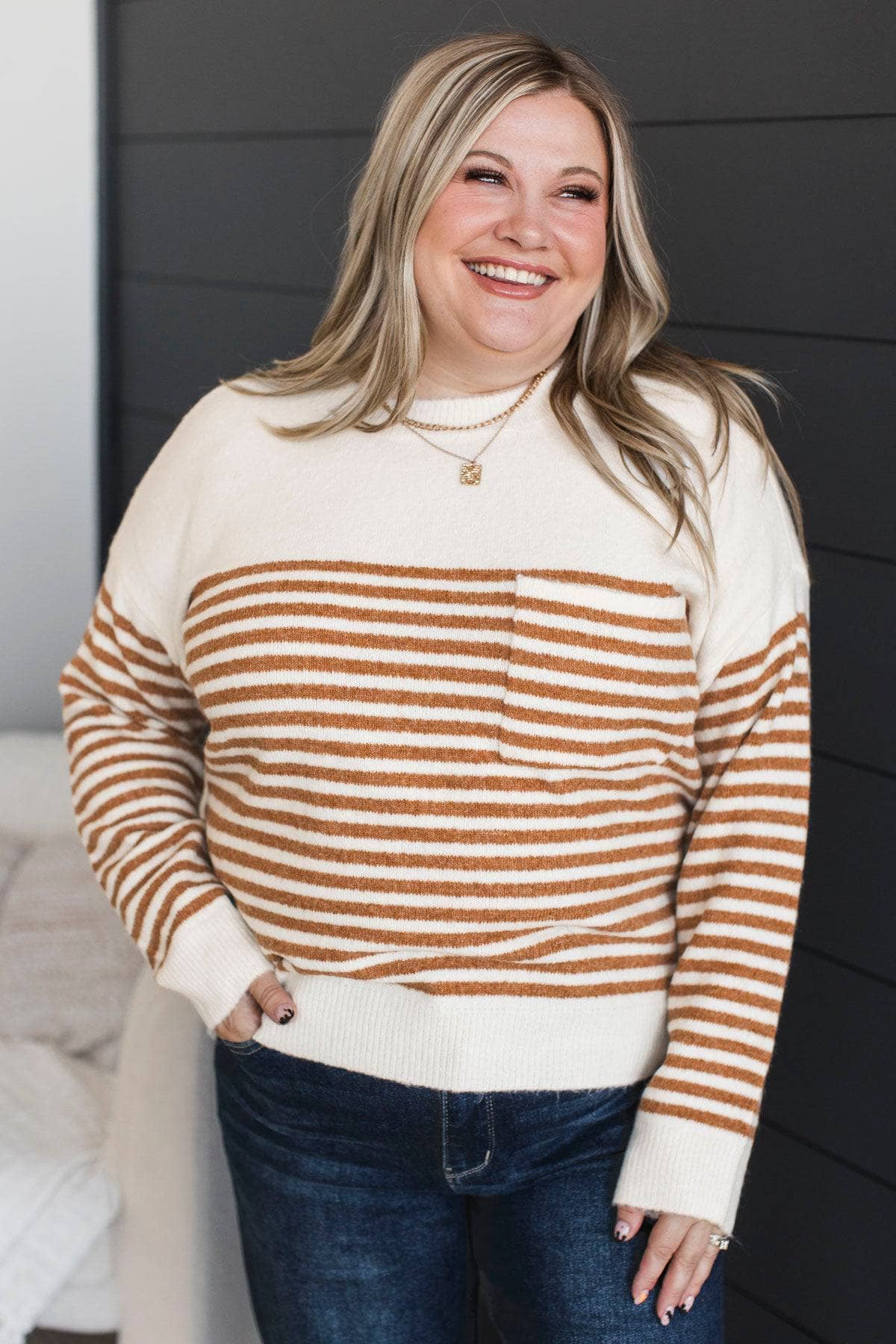 So Exciting Striped Knit Sweater- Ivory & Camel - Image 4