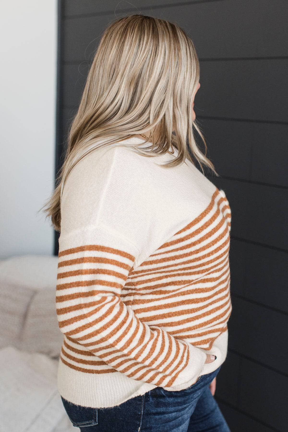 So Exciting Striped Knit Sweater- Ivory & Camel - Image 6