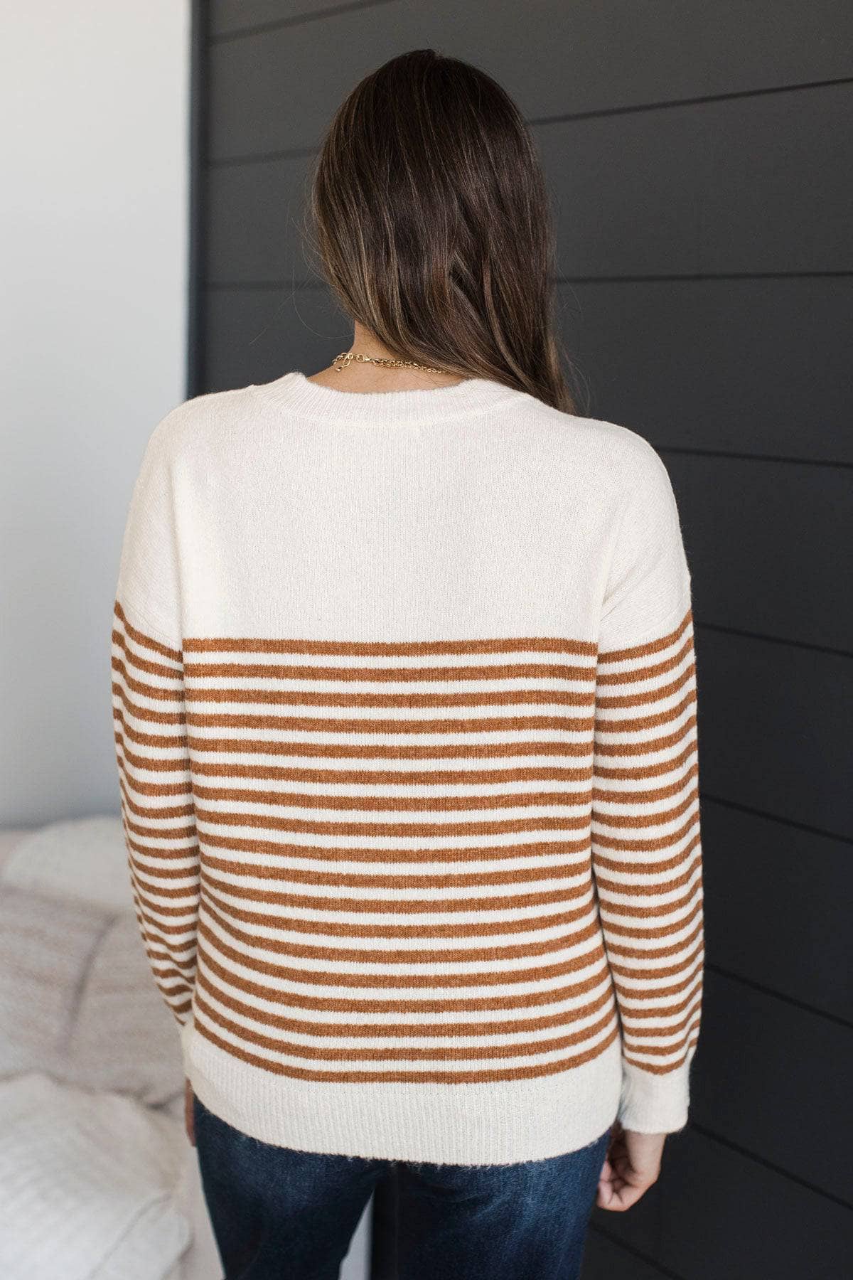 So Exciting Striped Knit Sweater- Ivory & Camel - Image 7