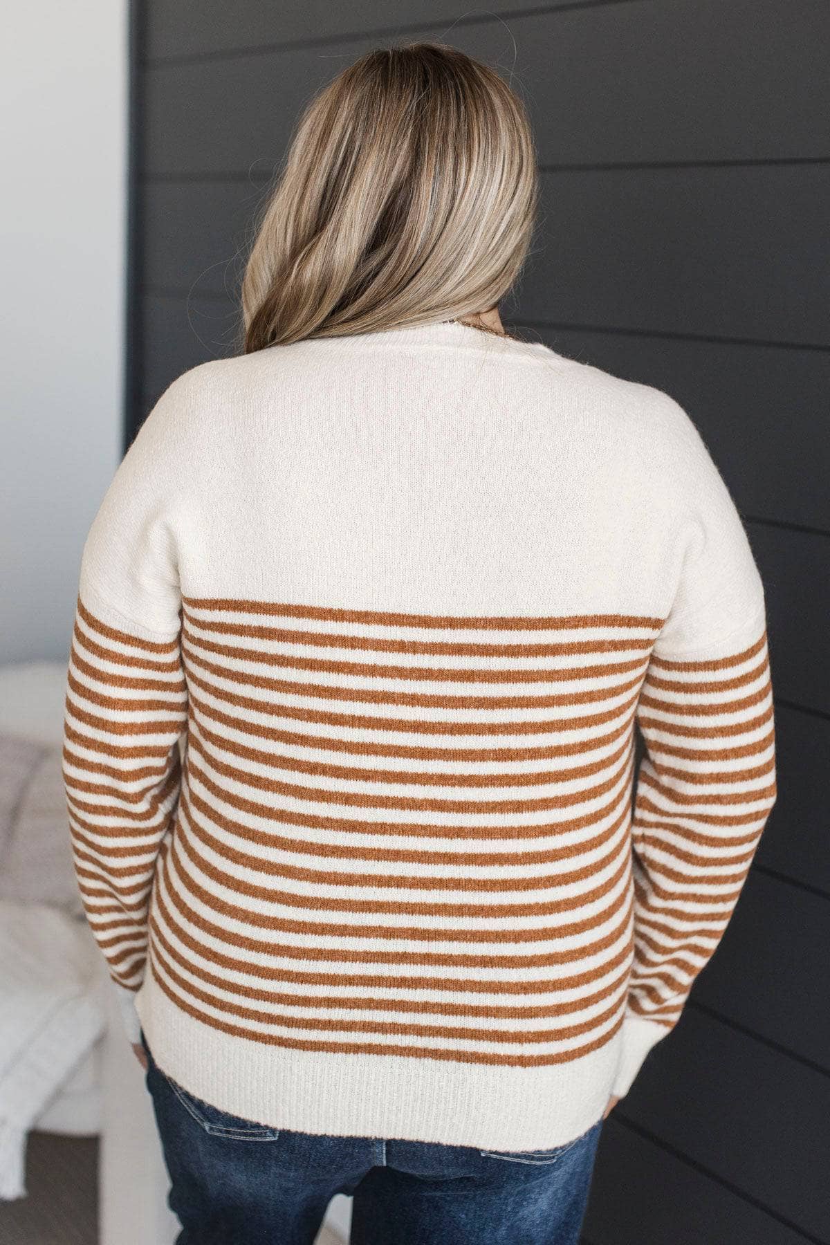 So Exciting Striped Knit Sweater- Ivory & Camel - Image 8