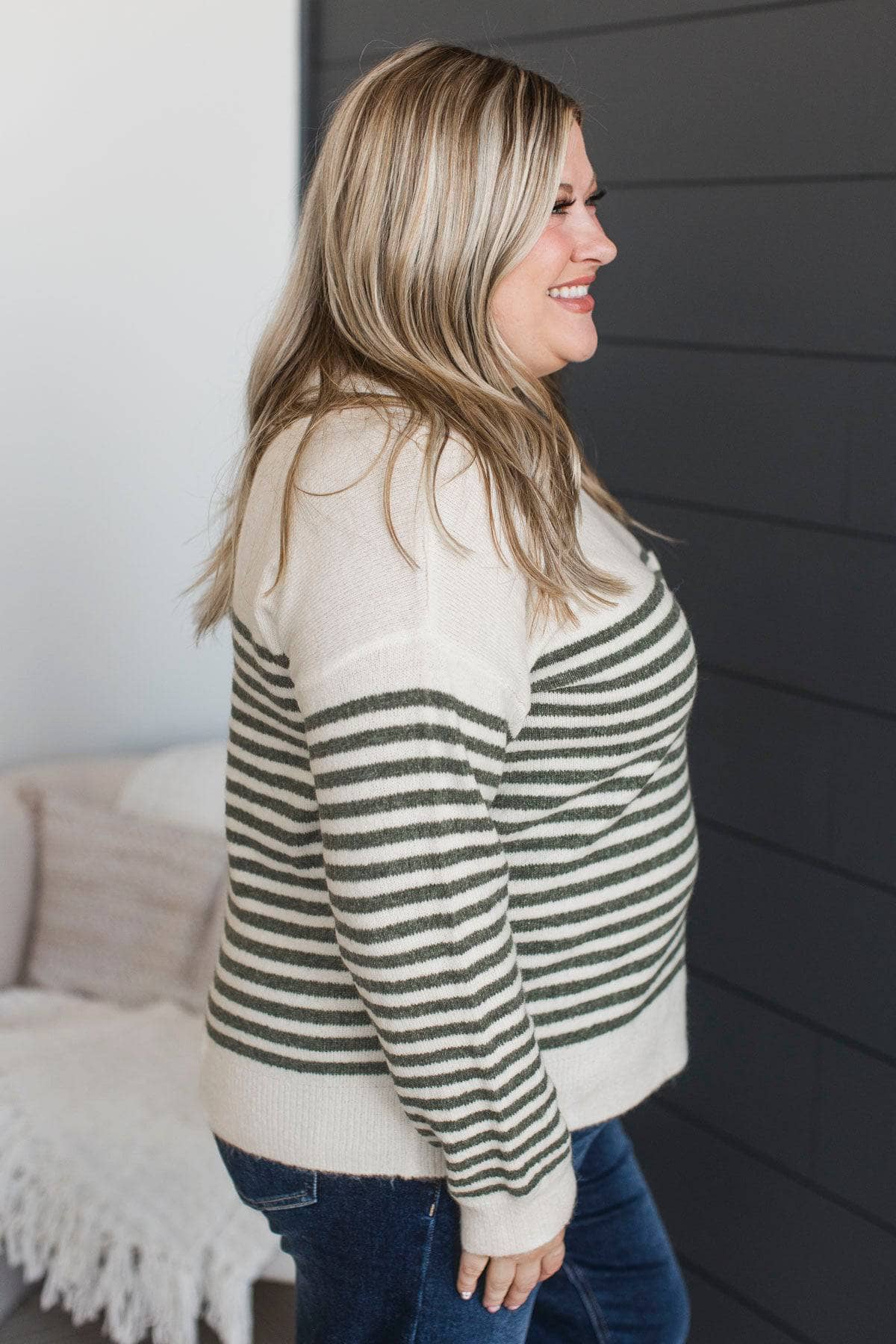 So Exciting Striped Knit Sweater- Ivory & Dark Sage - Image 6