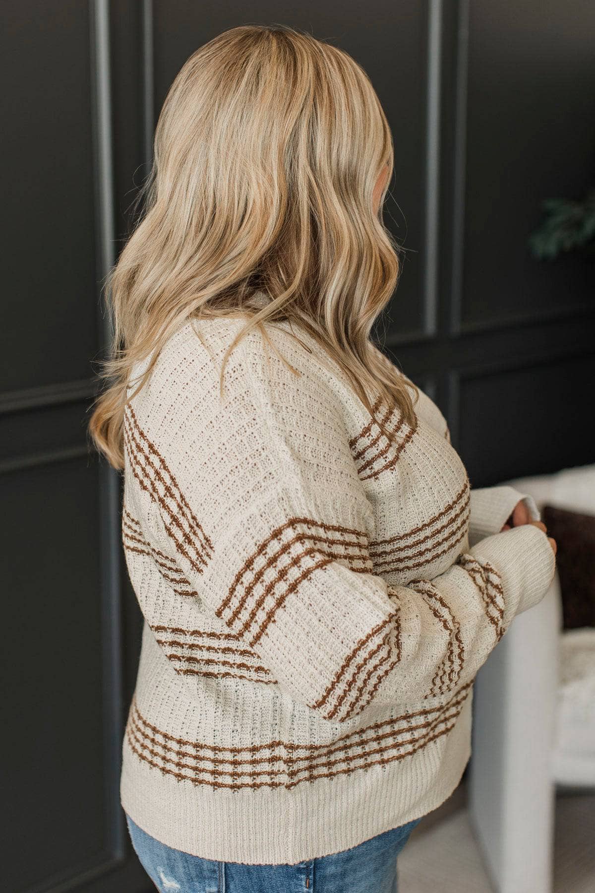 So Impressive Striped Knit Sweater- Ivory & Camel - Image 5