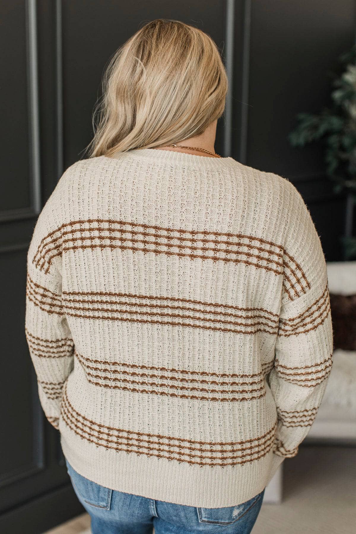 So Impressive Striped Knit Sweater- Ivory & Camel - Image 7