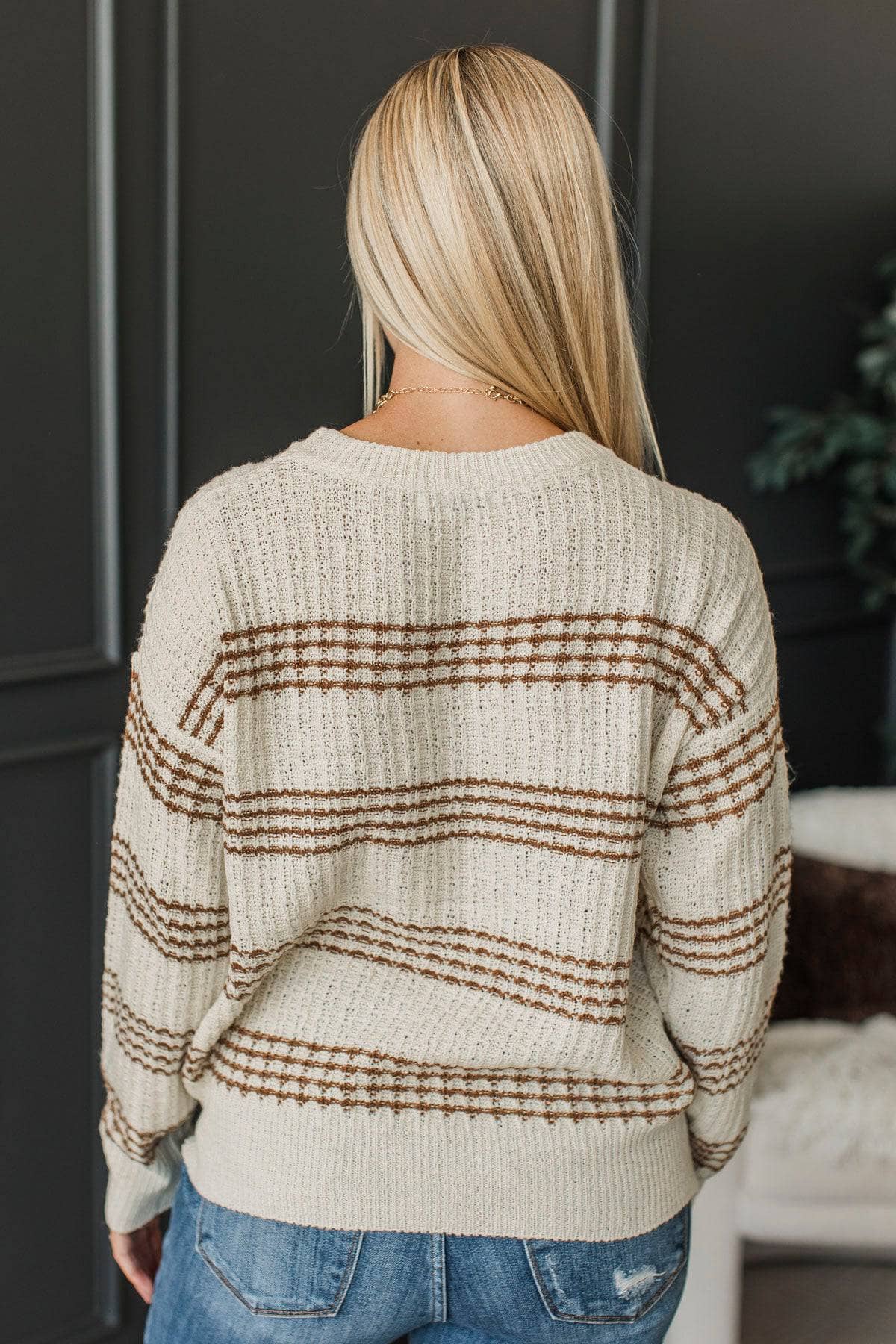 So Impressive Striped Knit Sweater- Ivory & Camel - Image 8