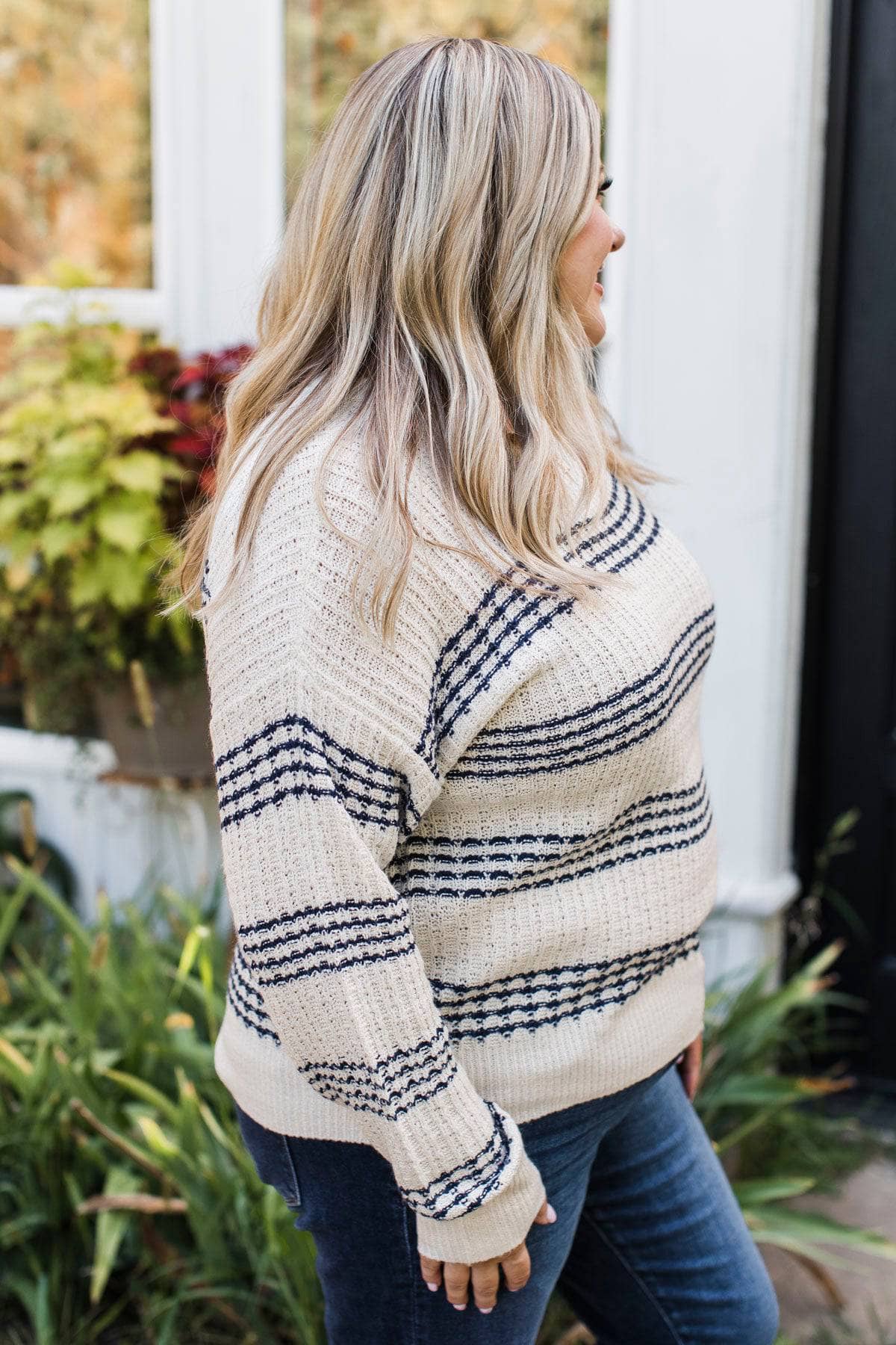So Impressive Striped Knit Sweater- Ivory & Navy - Image 7