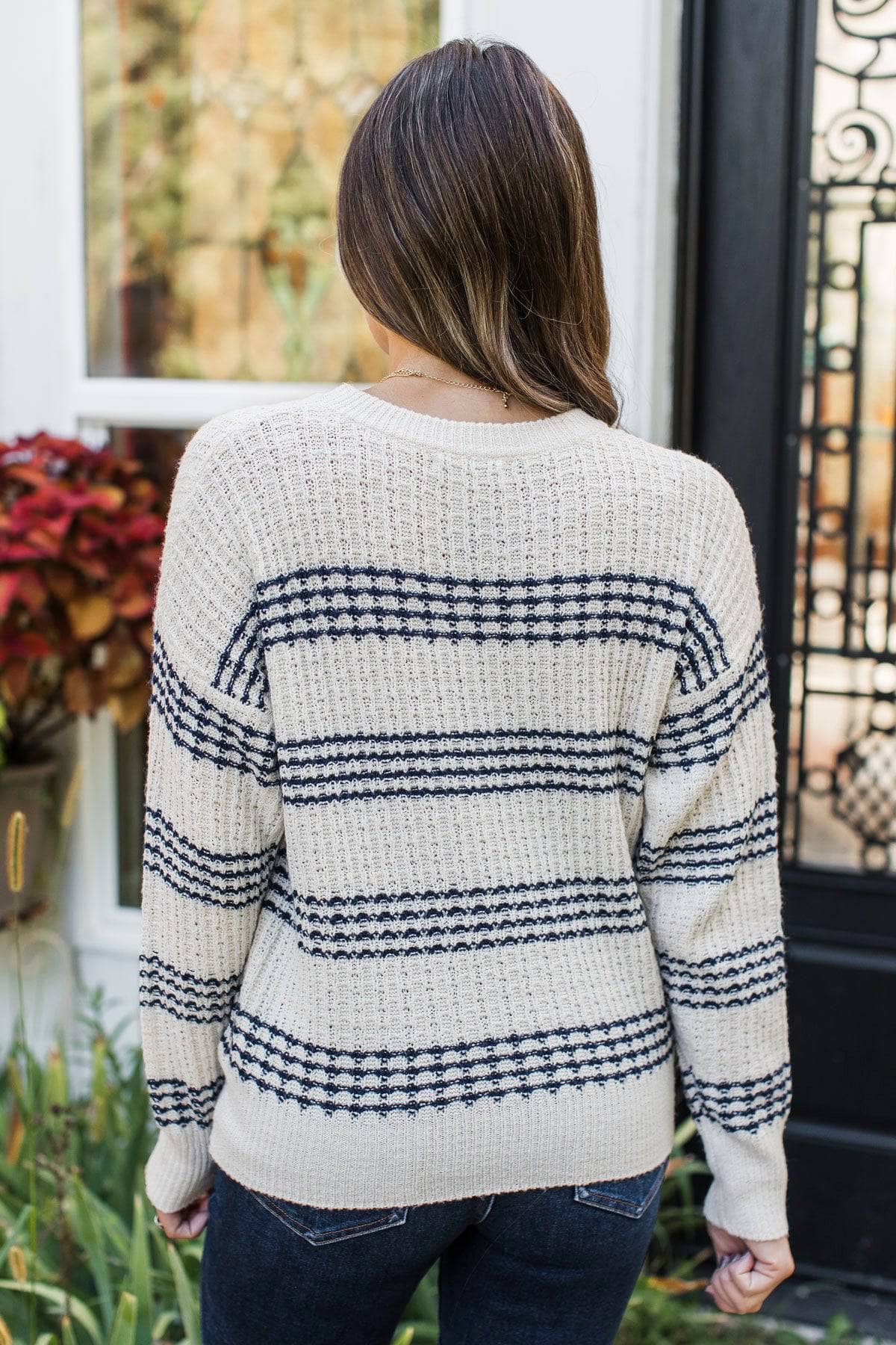 So Impressive Striped Knit Sweater- Ivory & Navy - Image 8