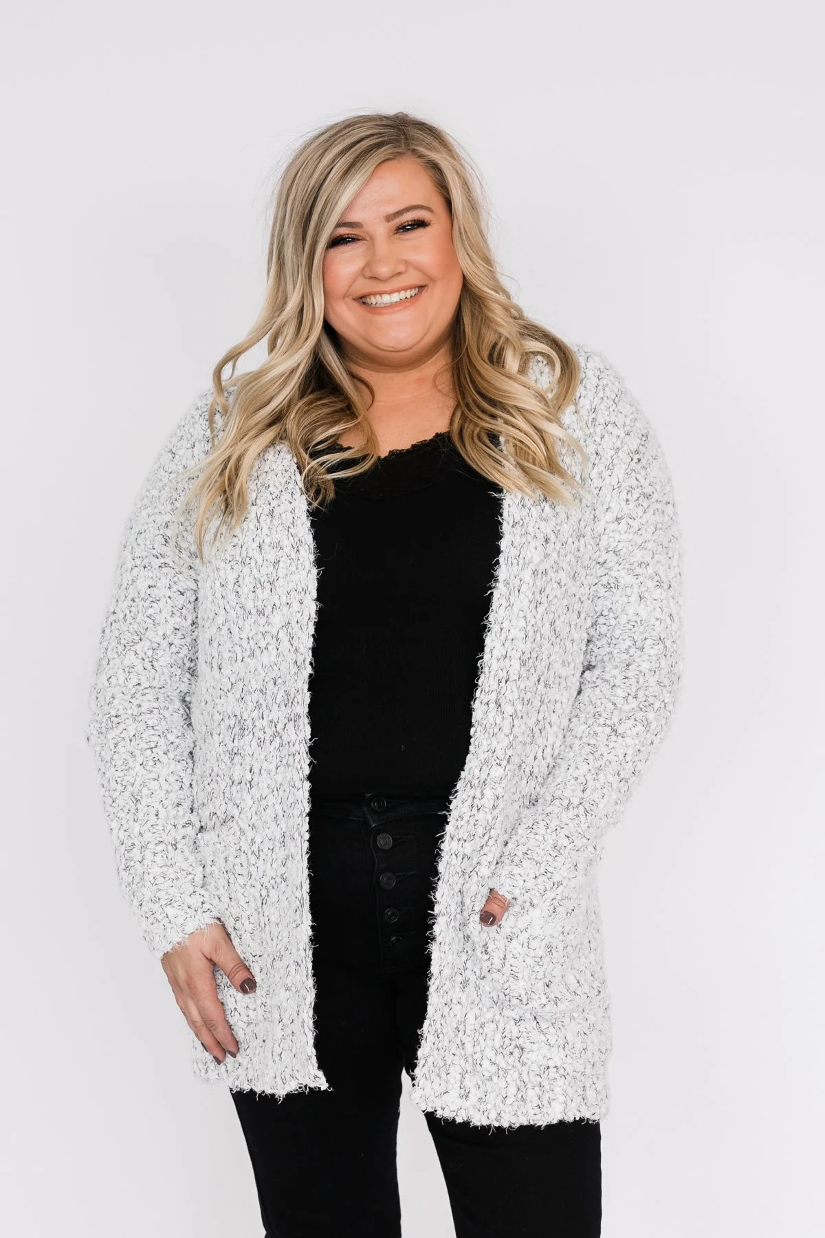 So In Love Popcorn Cardigan- Light Grey & Ivory - Image 2