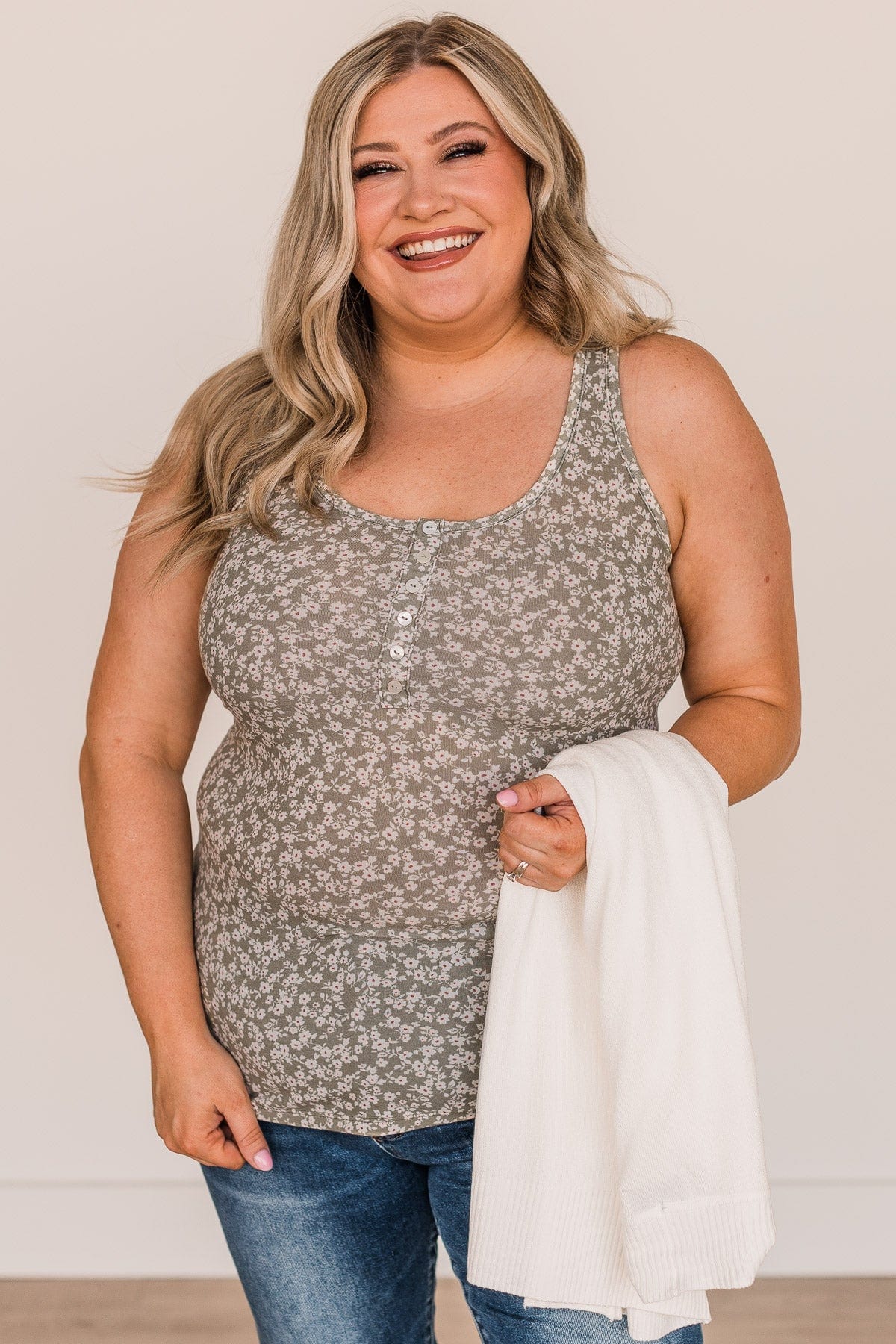 So Into You Floral Tank- Dusty Sage - Image 2