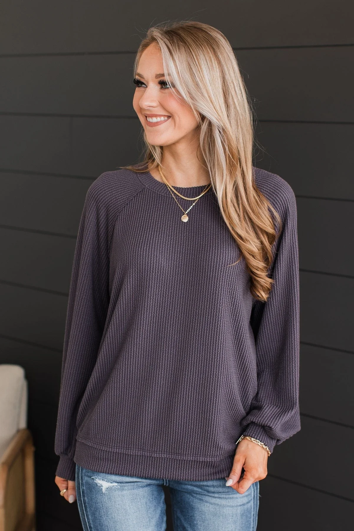 So It Seems Ribbed Knit Top- Dusty Purple - Image 3