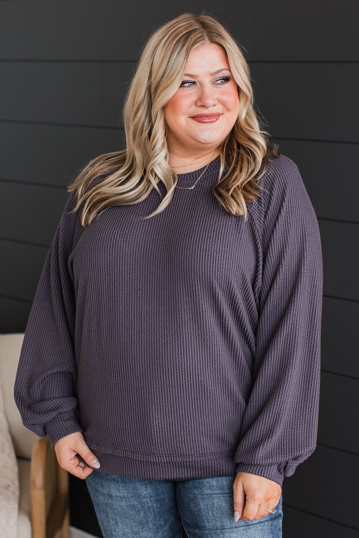 So It Seems Ribbed Knit Top- Dusty Purple - Image 4