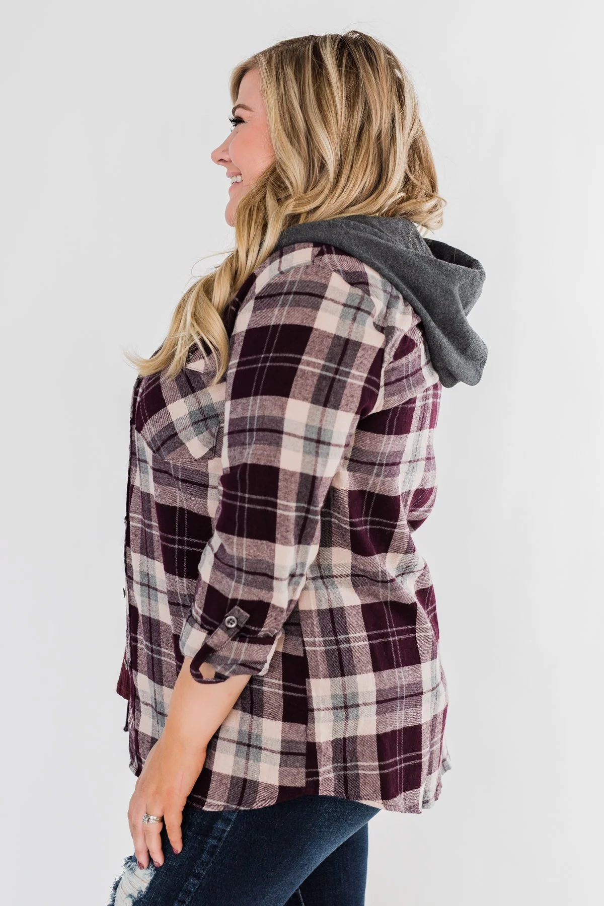 So Long To You Plaid Hooded Top- Cranberry - Image 10