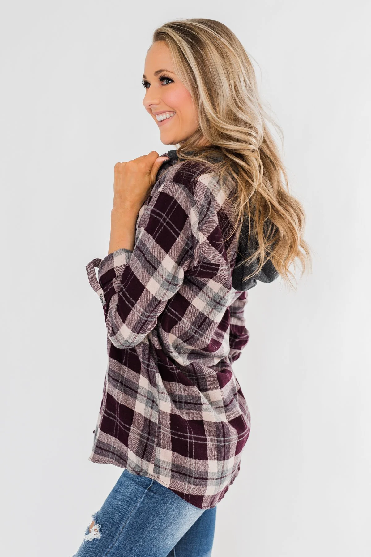 So Long To You Plaid Hooded Top- Cranberry - Image 11
