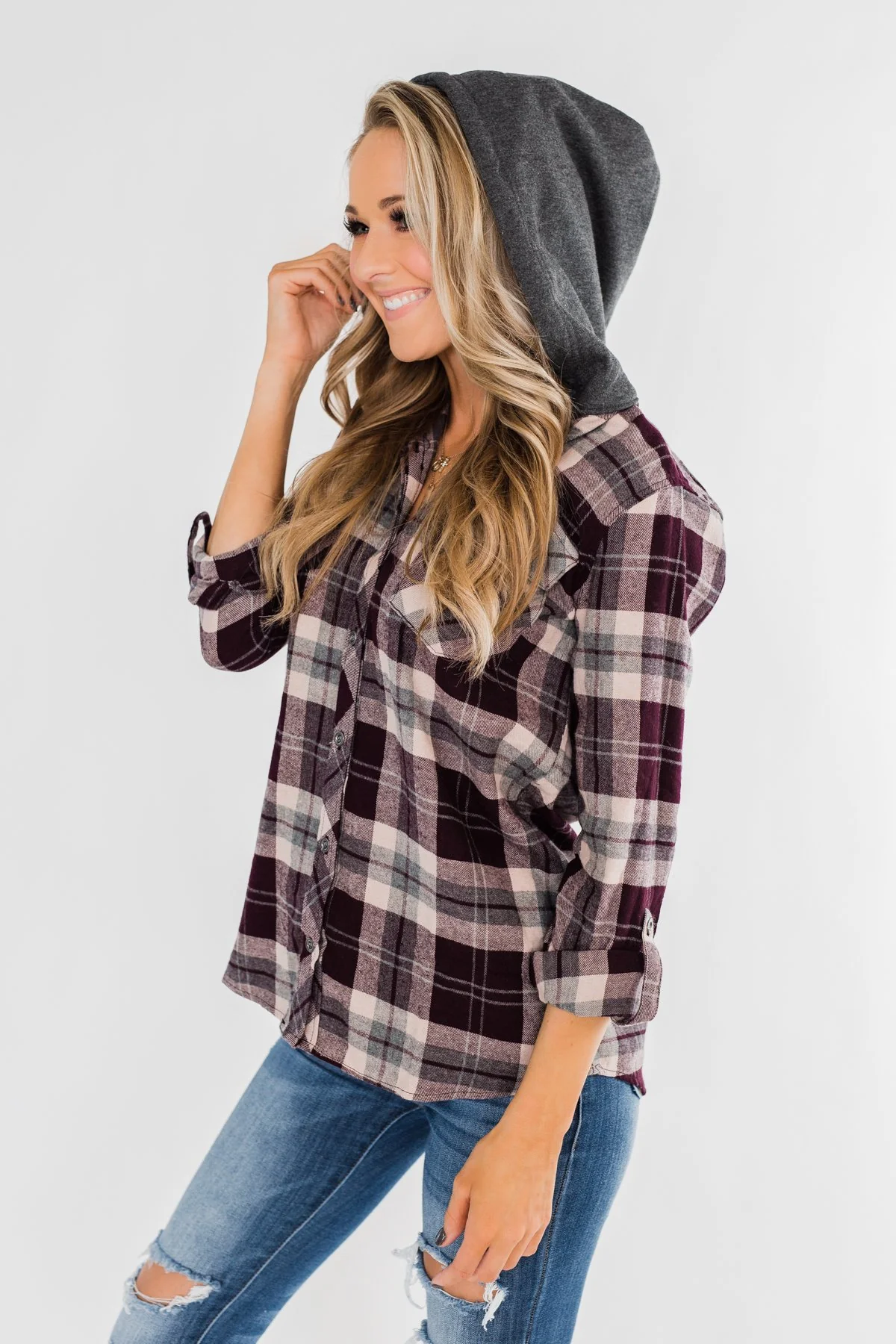 So Long To You Plaid Hooded Top- Cranberry - Image 12