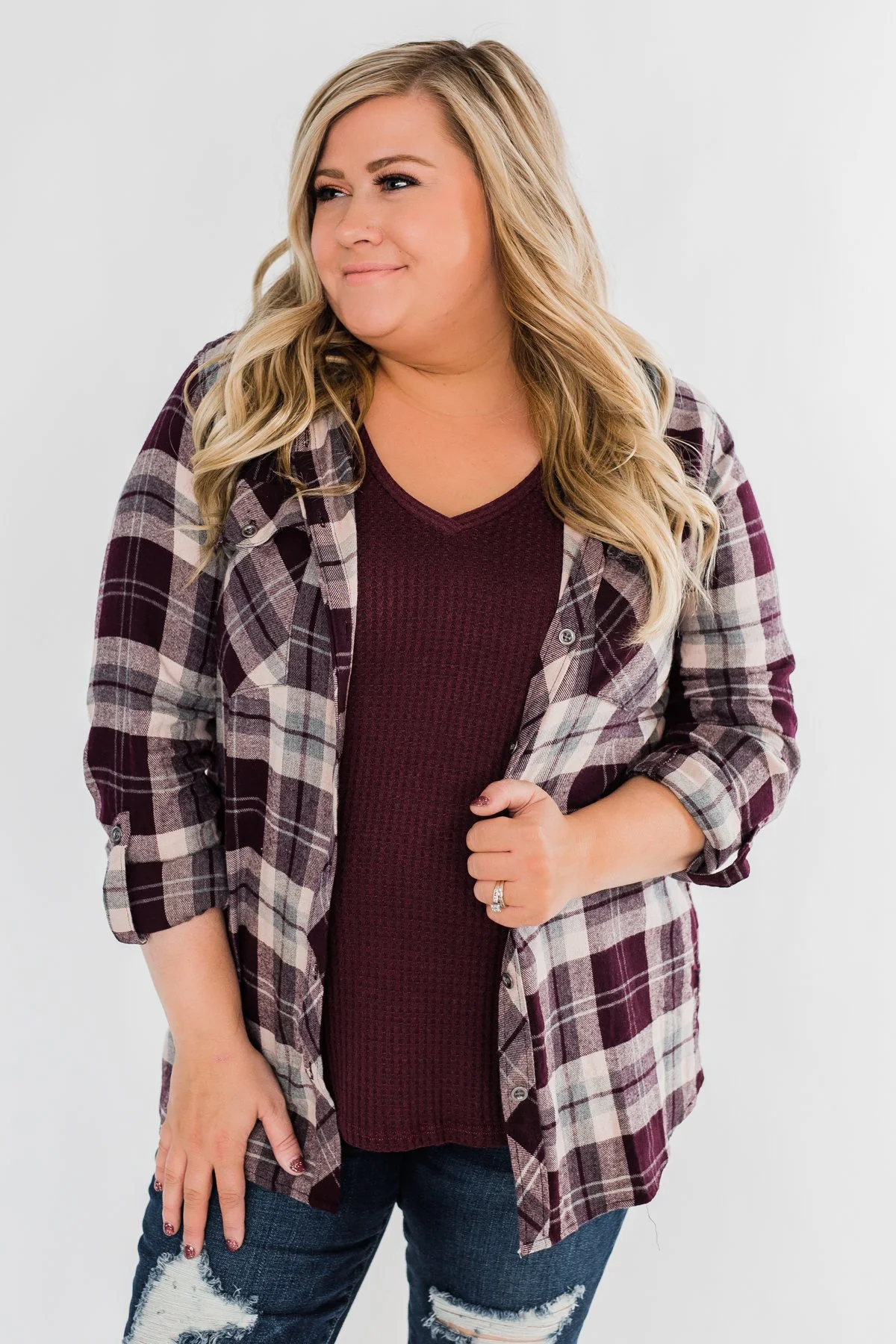So Long To You Plaid Hooded Top- Cranberry - Image 2