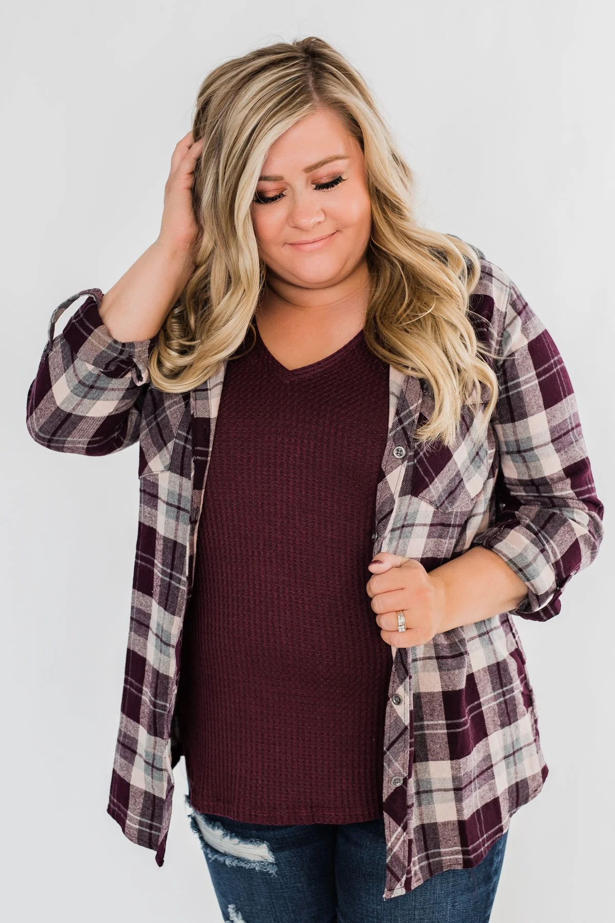So Long To You Plaid Hooded Top- Cranberry - Image 4