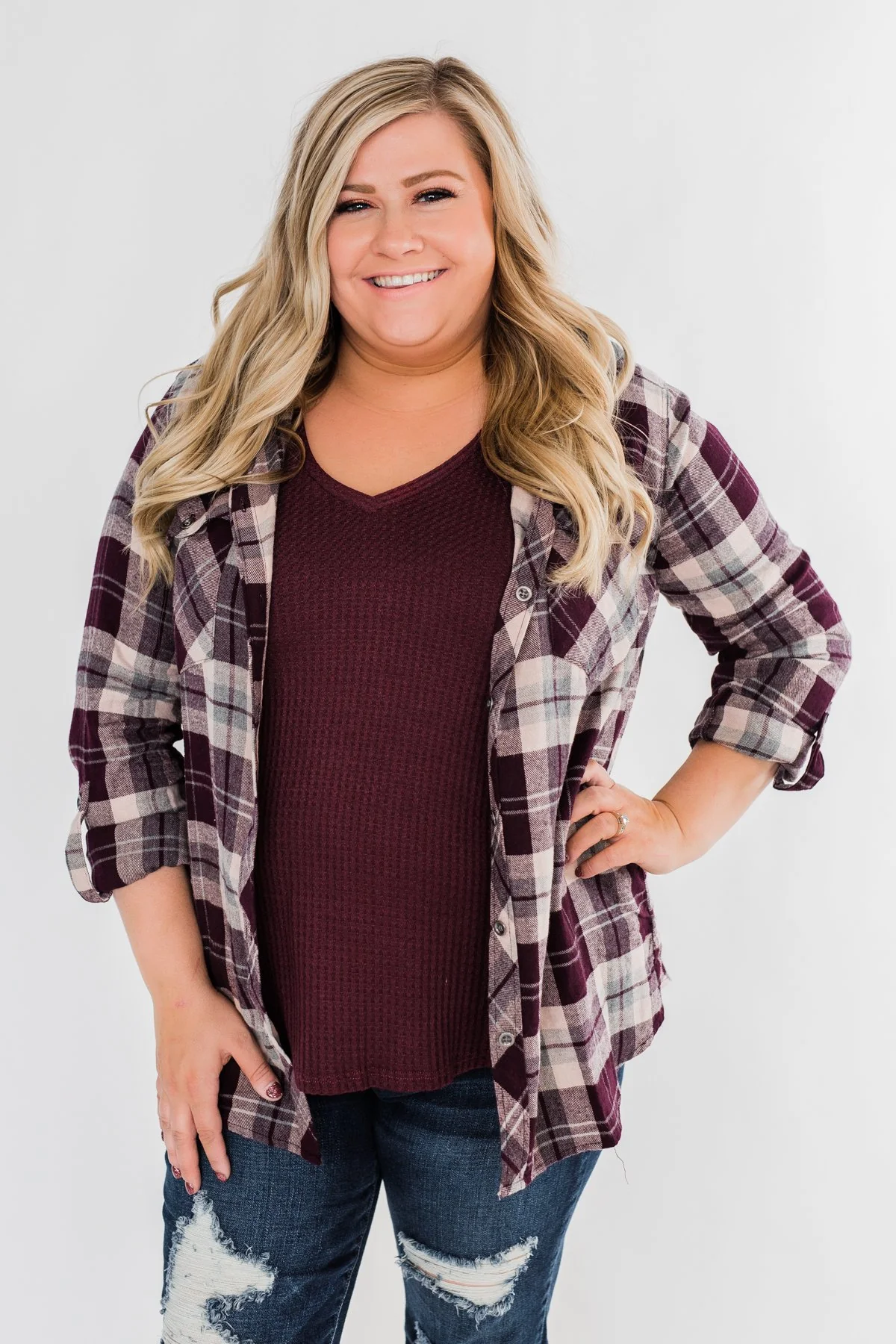 So Long To You Plaid Hooded Top- Cranberry - Image 8