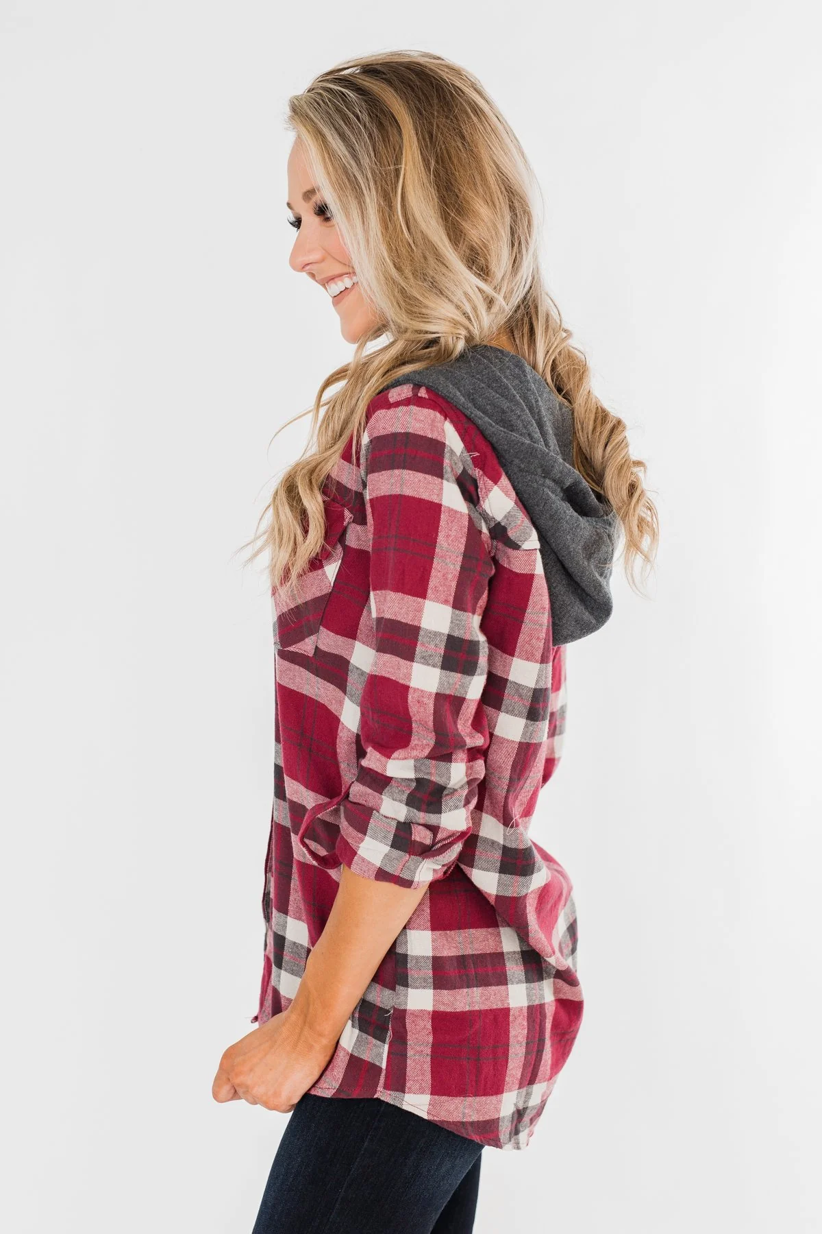 So Long To You Plaid Hooded Top- Dark Berry - Image 9