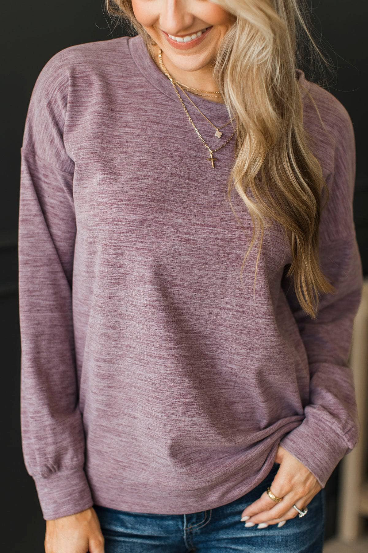 So Lovable Long Sleeve Pullover Top- Dusty Lavender