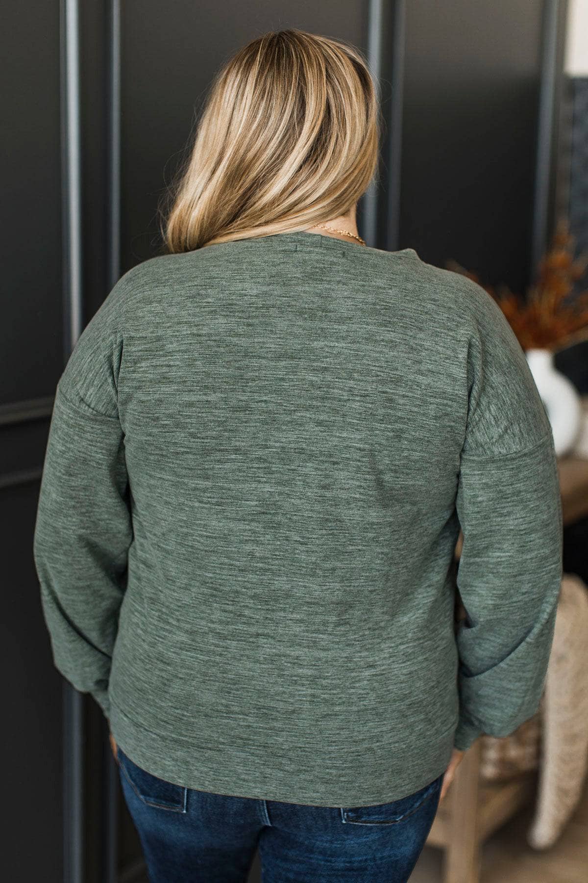 So Lovable Long Sleeve Pullover Top- Olive - Image 7