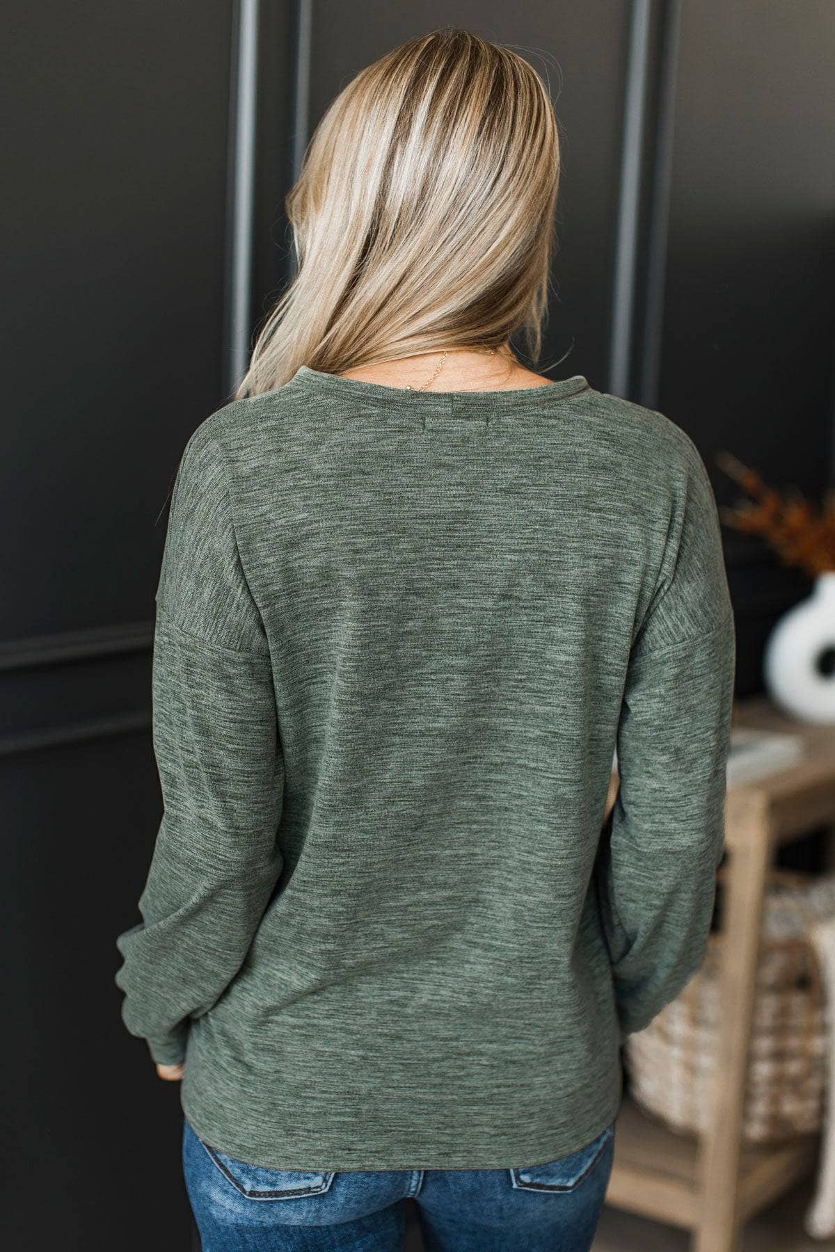 So Lovable Long Sleeve Pullover Top- Olive - Image 8