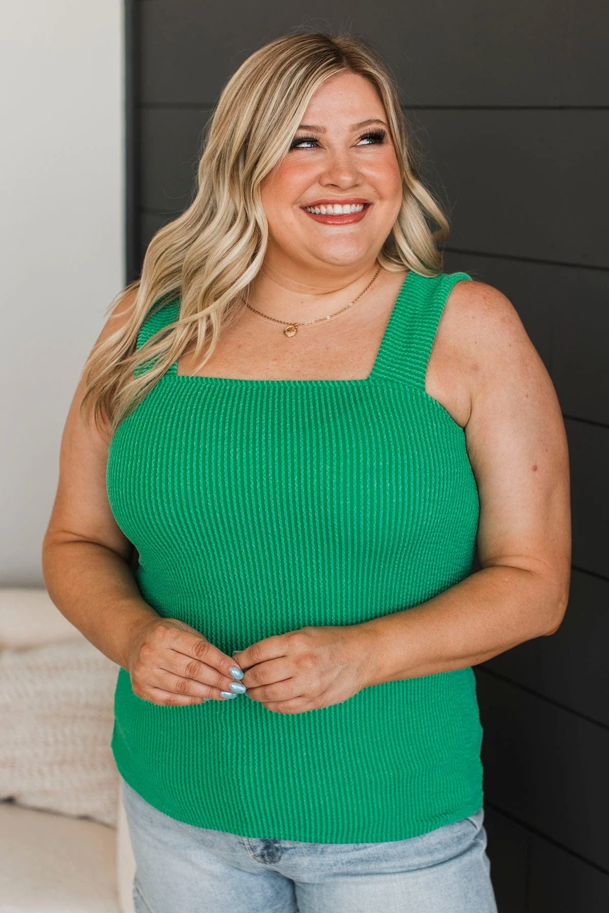 So Many Smiles Ribbed Tank Top- Kelly Green - Image 2