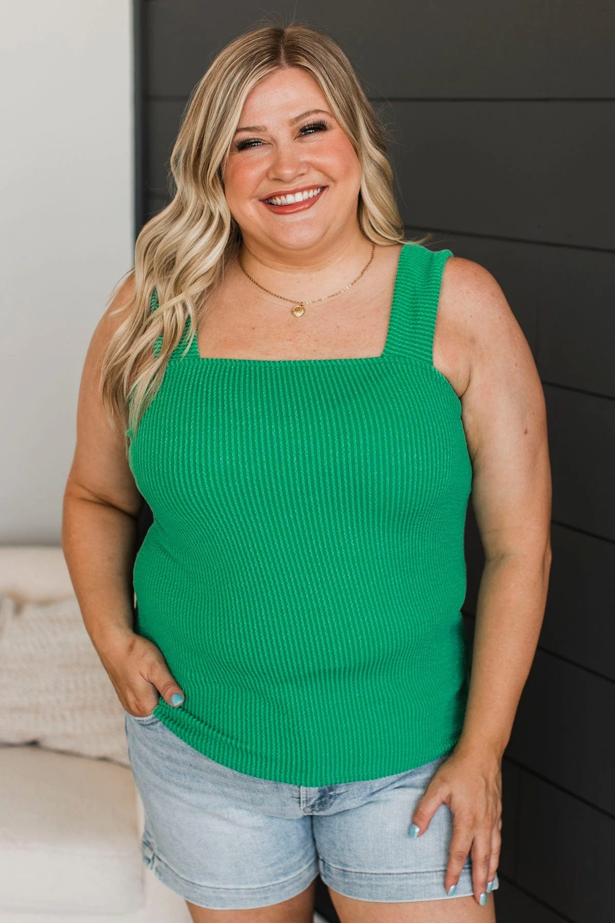 So Many Smiles Ribbed Tank Top- Kelly Green - Image 4