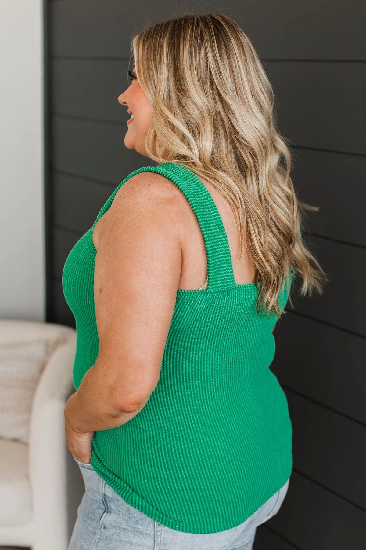 So Many Smiles Ribbed Tank Top- Kelly Green - Image 6