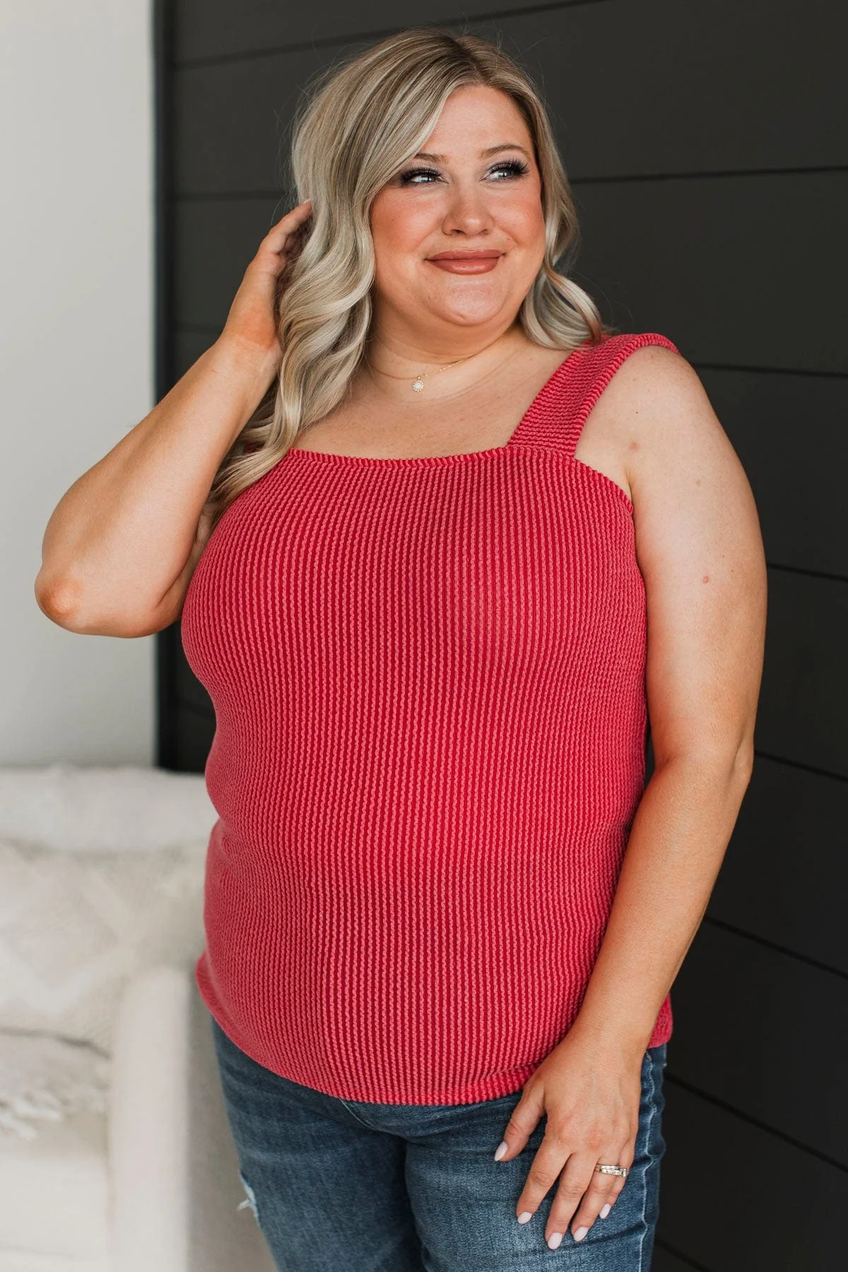 So Many Smiles Ribbed Tank Top- Red - Image 2