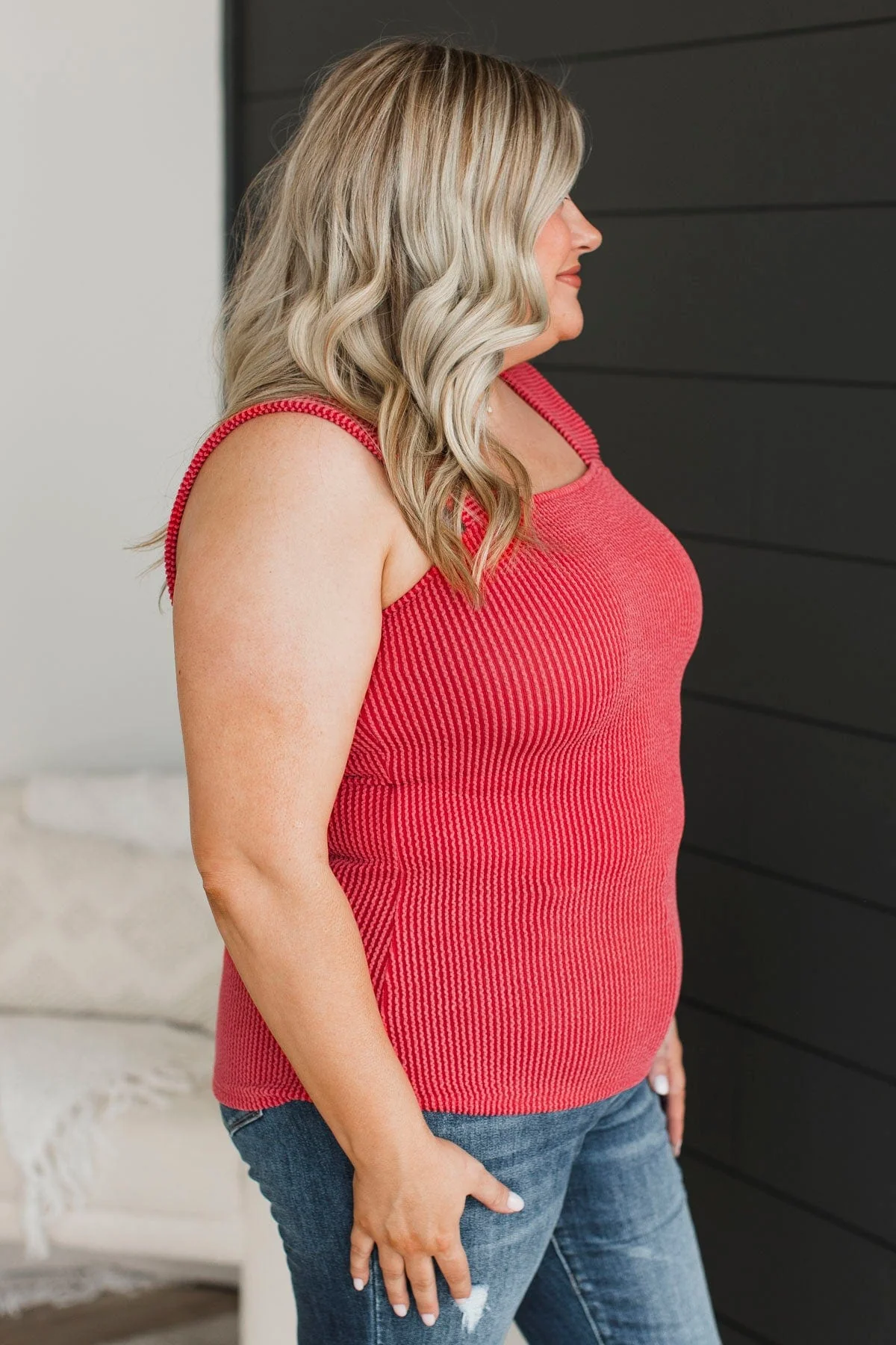 So Many Smiles Ribbed Tank Top- Red - Image 6