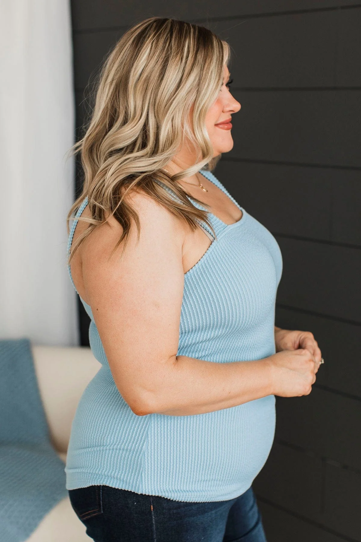So Many Smiles Ribbed Tank Top- Sky Blue - Image 6
