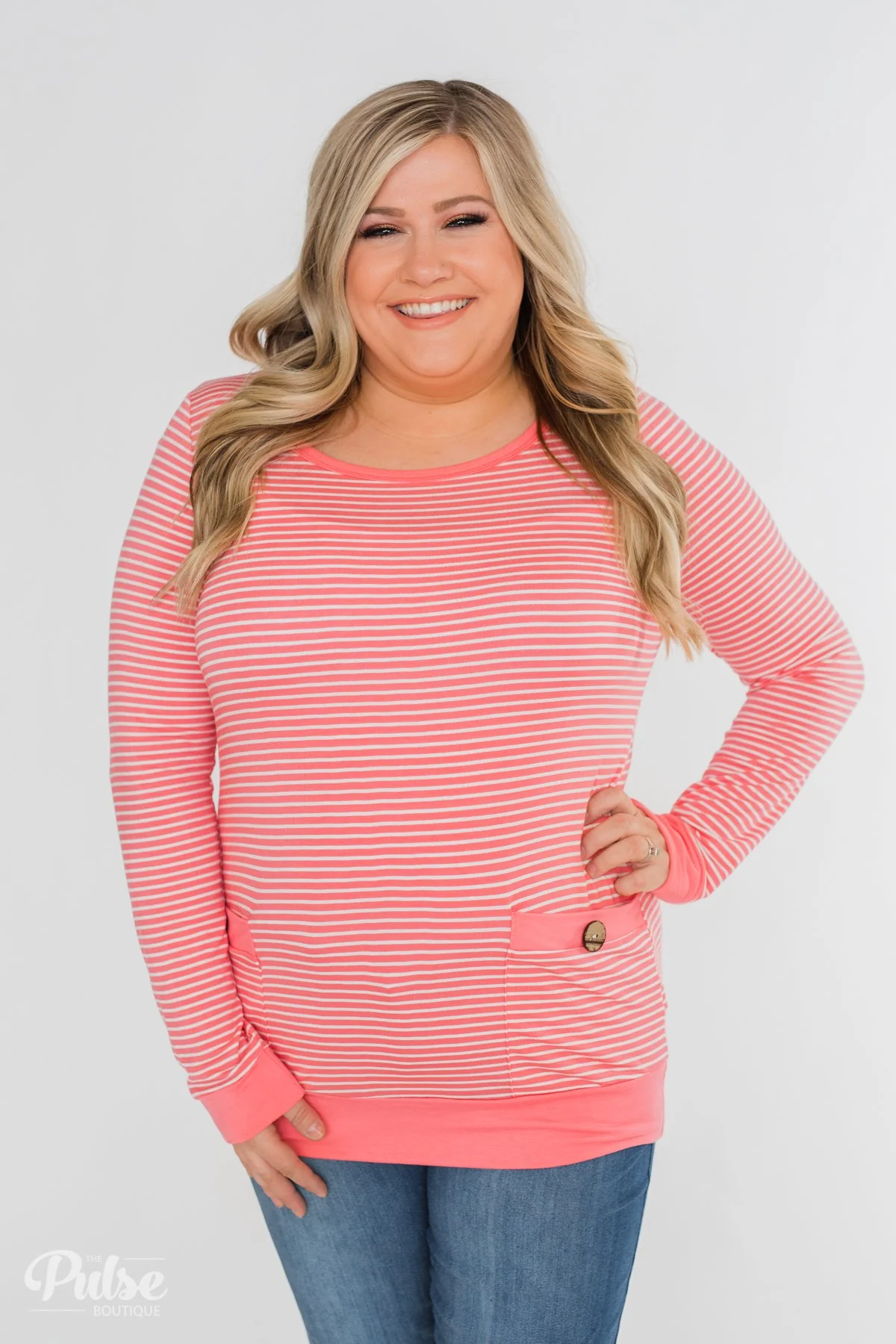 So Much In Common Striped Pocket Top- Pink - Image 10
