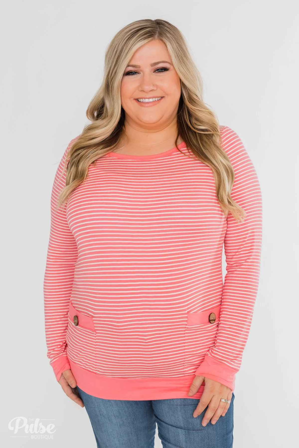So Much In Common Striped Pocket Top- Pink - Image 2