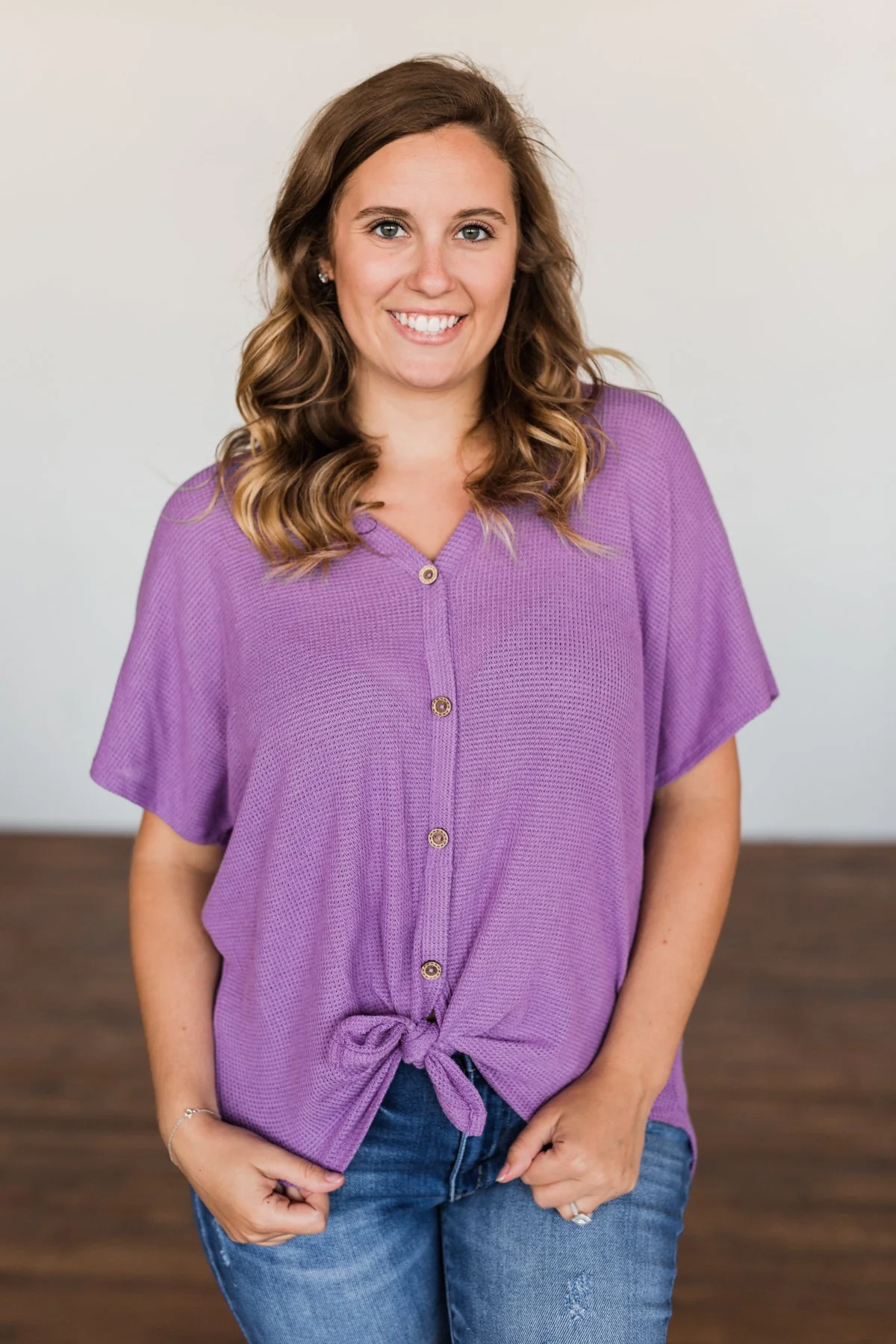 So Much Joy Front Tie Knit Top- Purple - Image 3