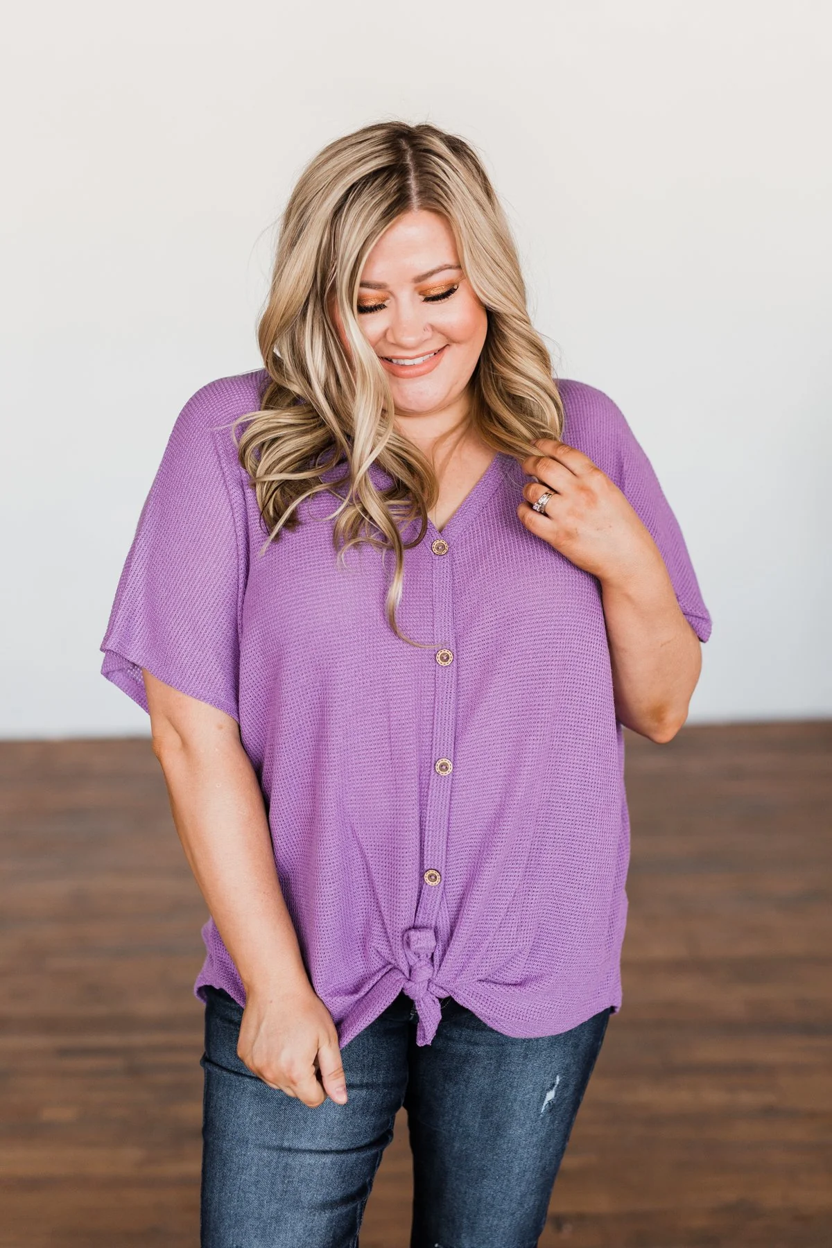So Much Joy Front Tie Knit Top- Purple - Image 4