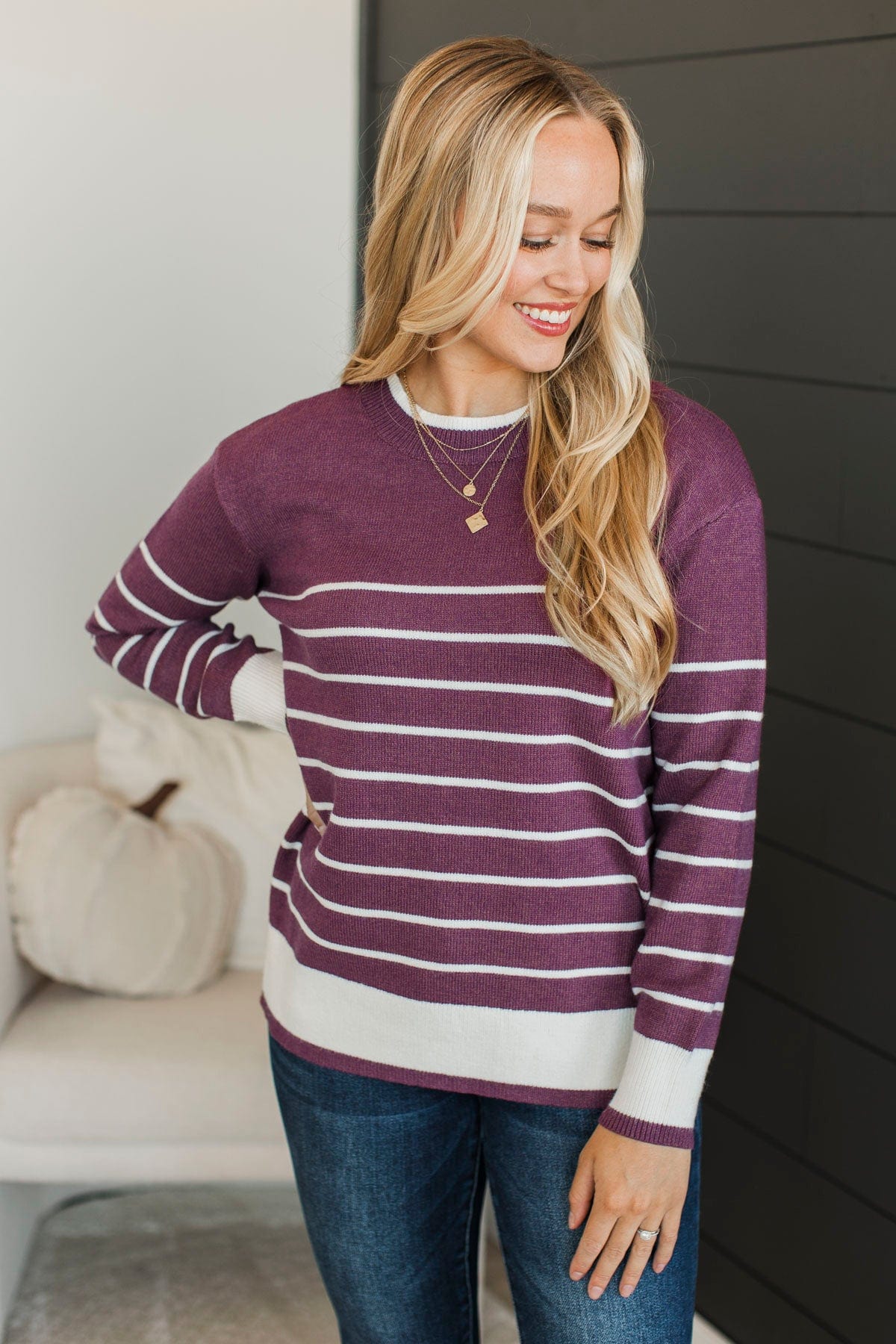 So Much To Say Striped Sweater- Dark Magenta - Image 2