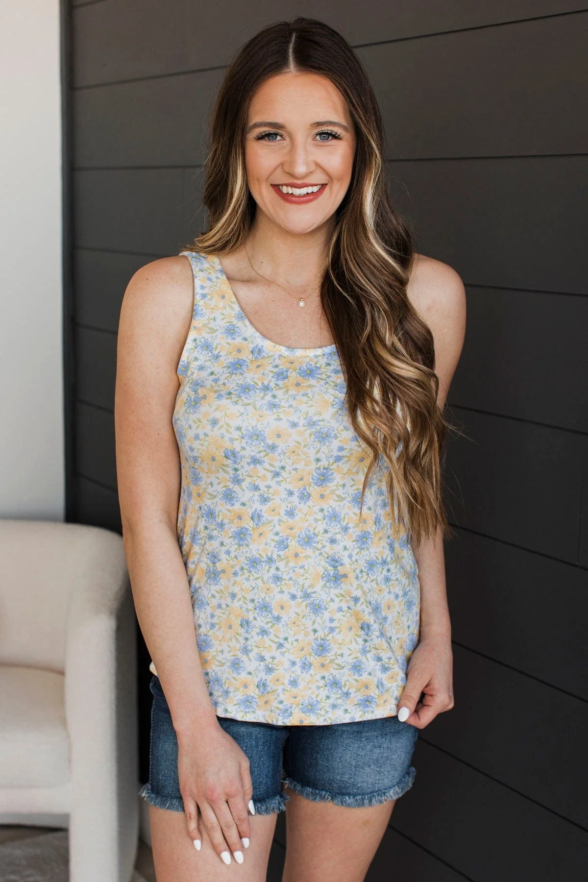 So Much To See Floral Tank Top- Blue & Yellow - Image 3