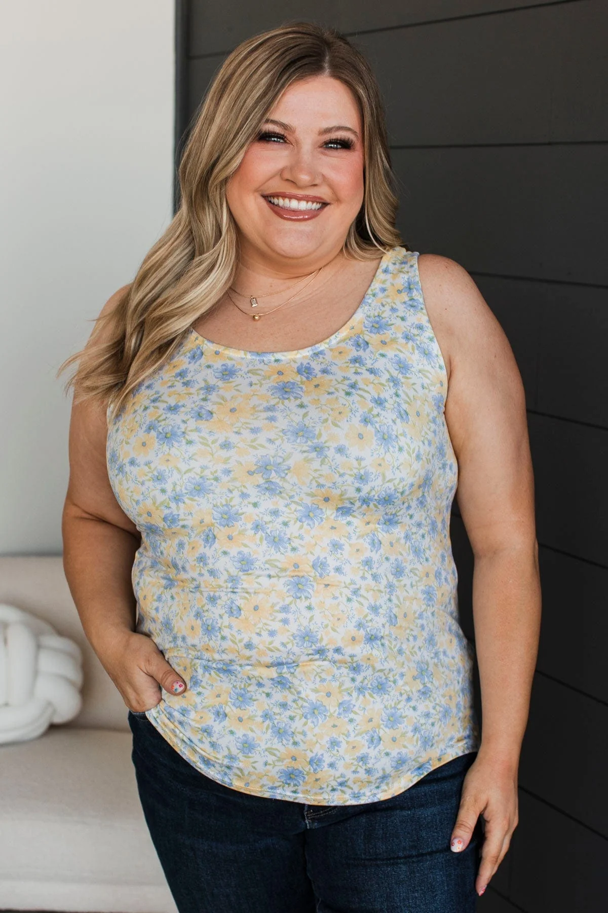 So Much To See Floral Tank Top- Blue & Yellow - Image 4