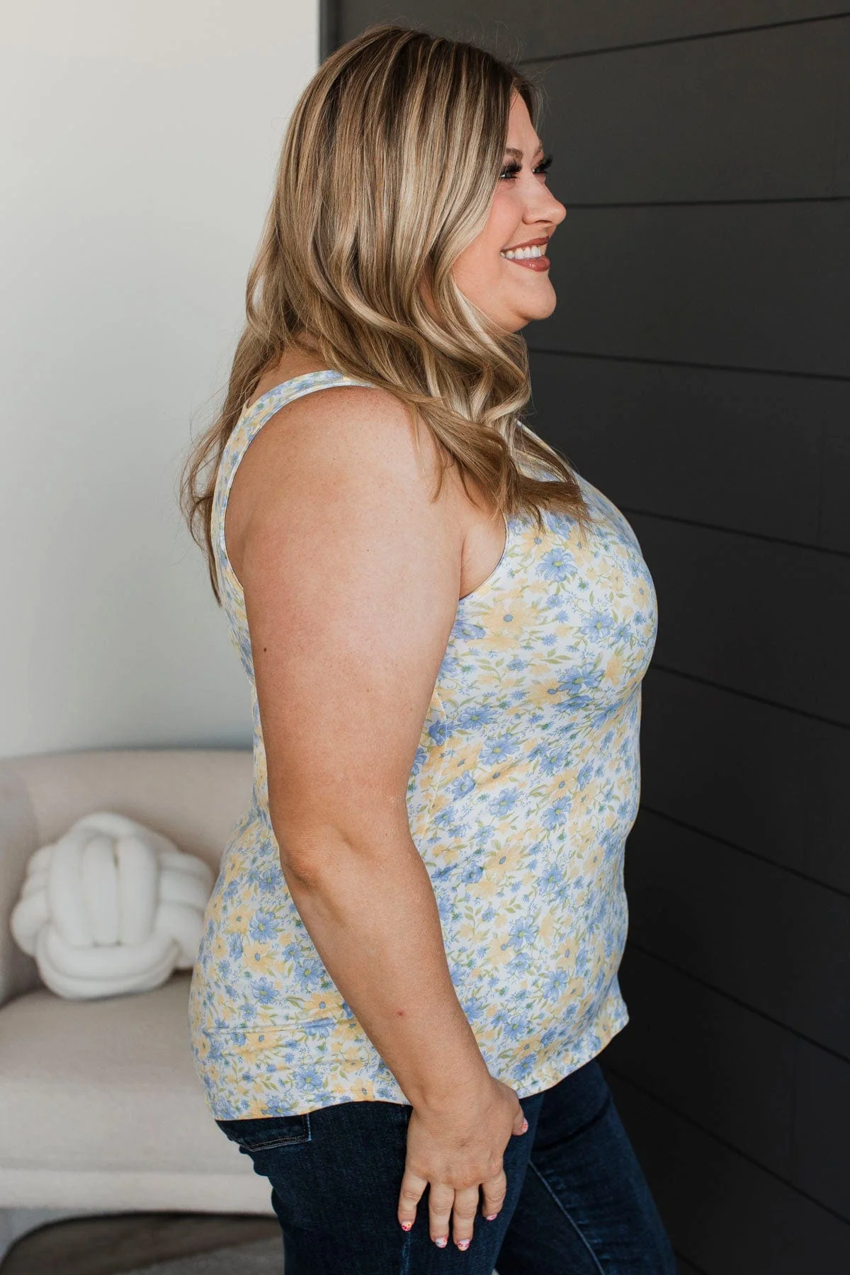 So Much To See Floral Tank Top- Blue & Yellow - Image 6