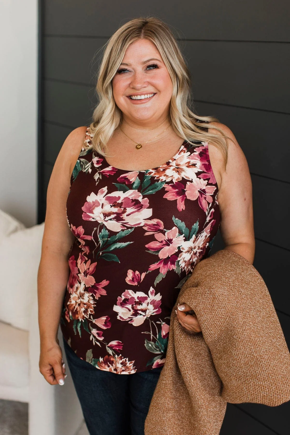 So Much To See Floral Tank Top- Deep Burgundy - Image 4
