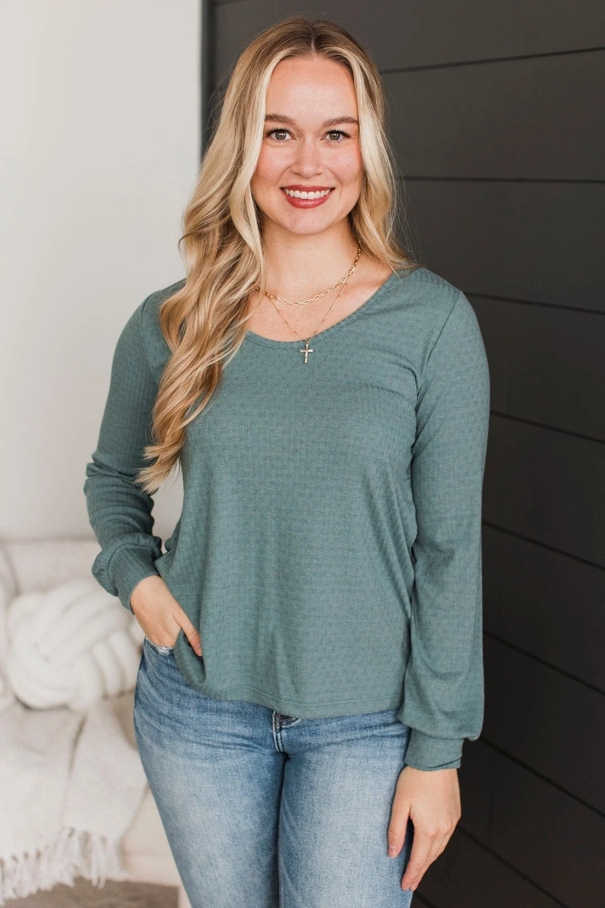 So Relatable Long Sleeve Top- Dusty Blue - Image 4