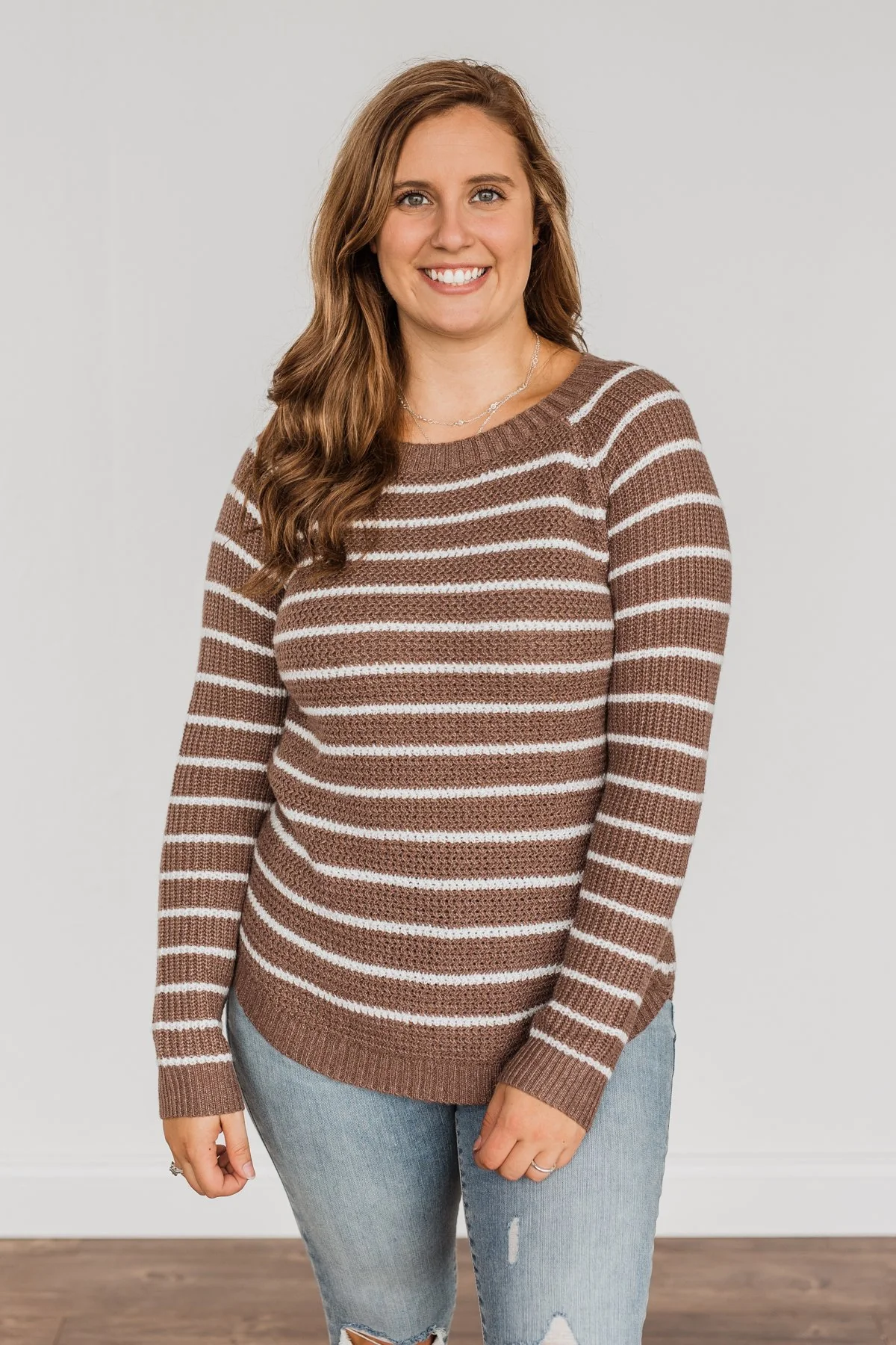 Soak In The Moment Striped Sweater- Mocha - Image 5
